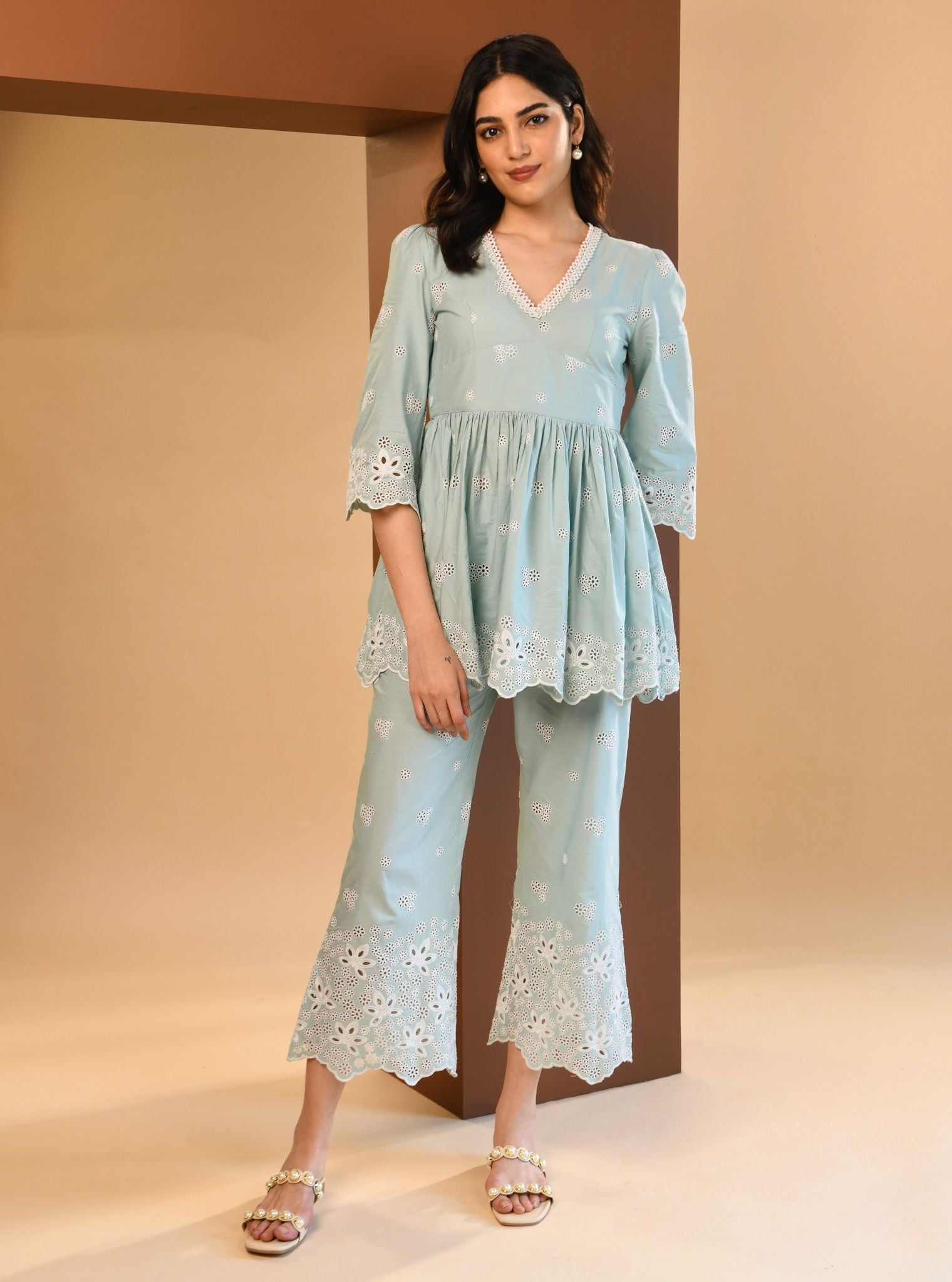 Ayn Cotton Teal Blue Co-ord Set