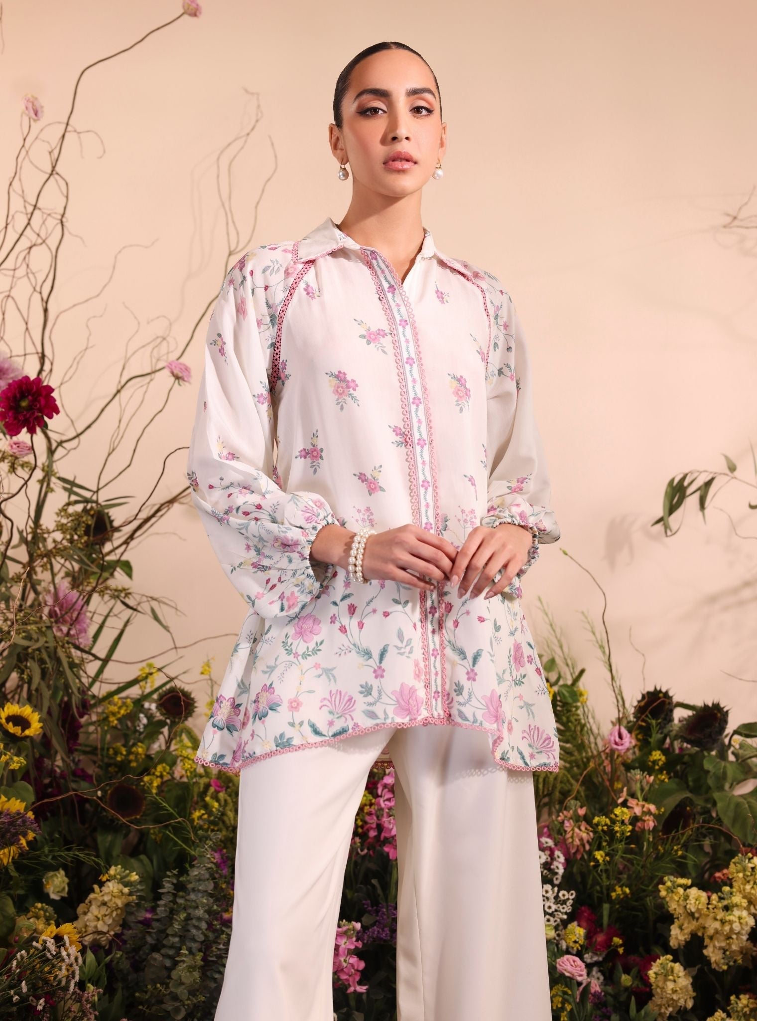 Mulmul Lawn Printed Vesper White Shirt