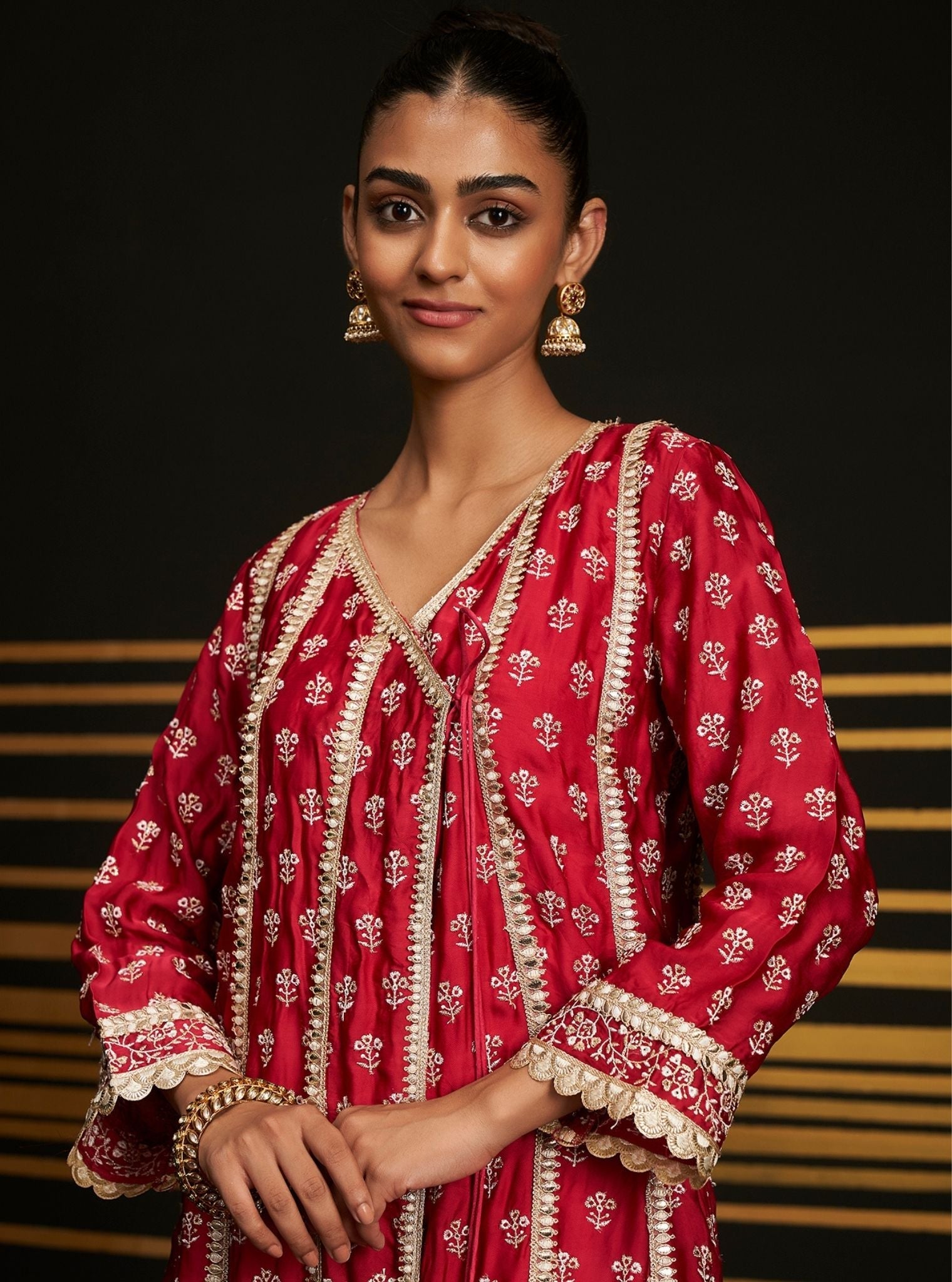 Mulmul Organza Satin Patola Fuschia Anarkali Kurta