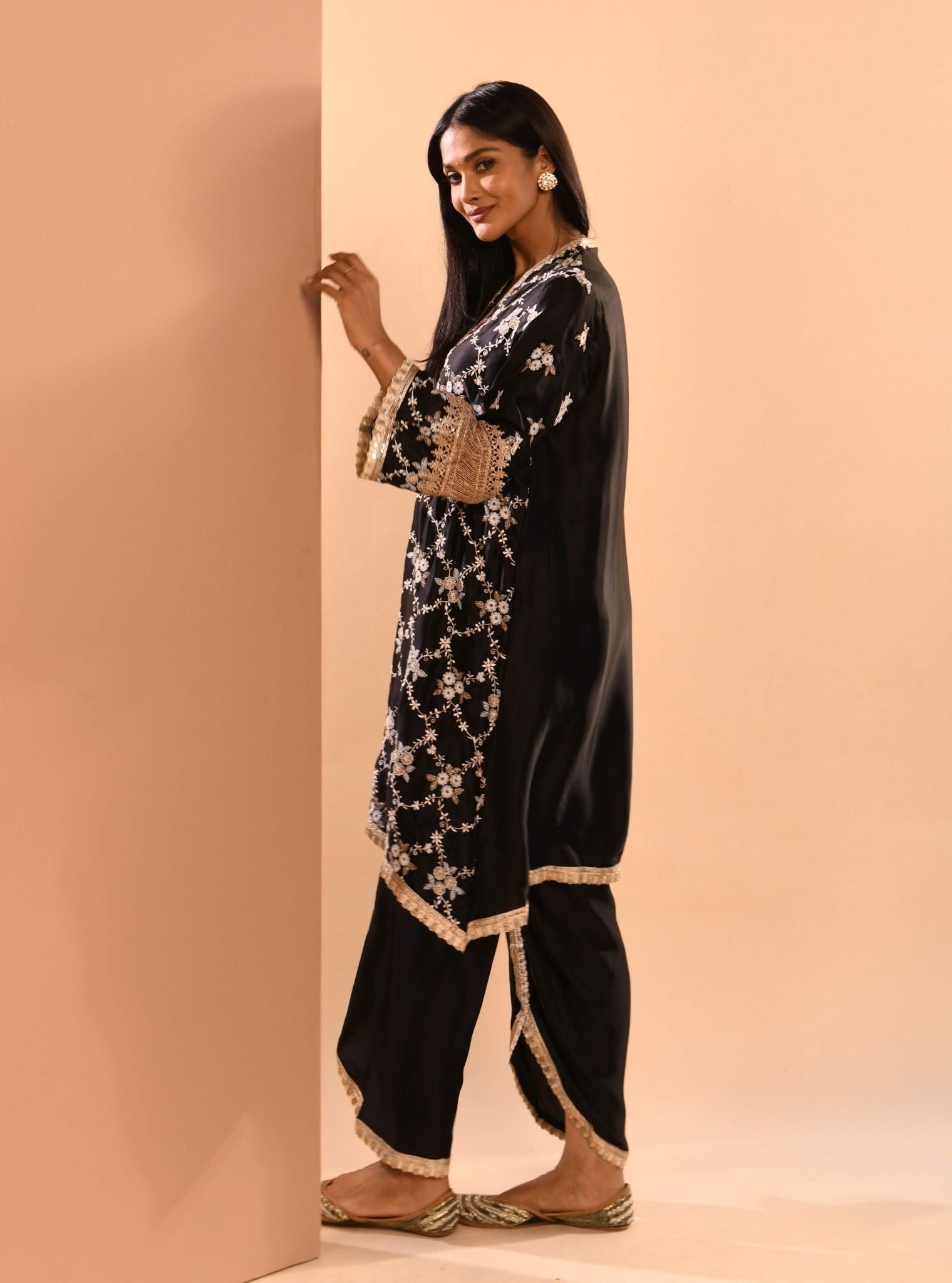 Mulmul Cupro Dvija Black Kurta With Mulmul Cupro Dvija Black Pant