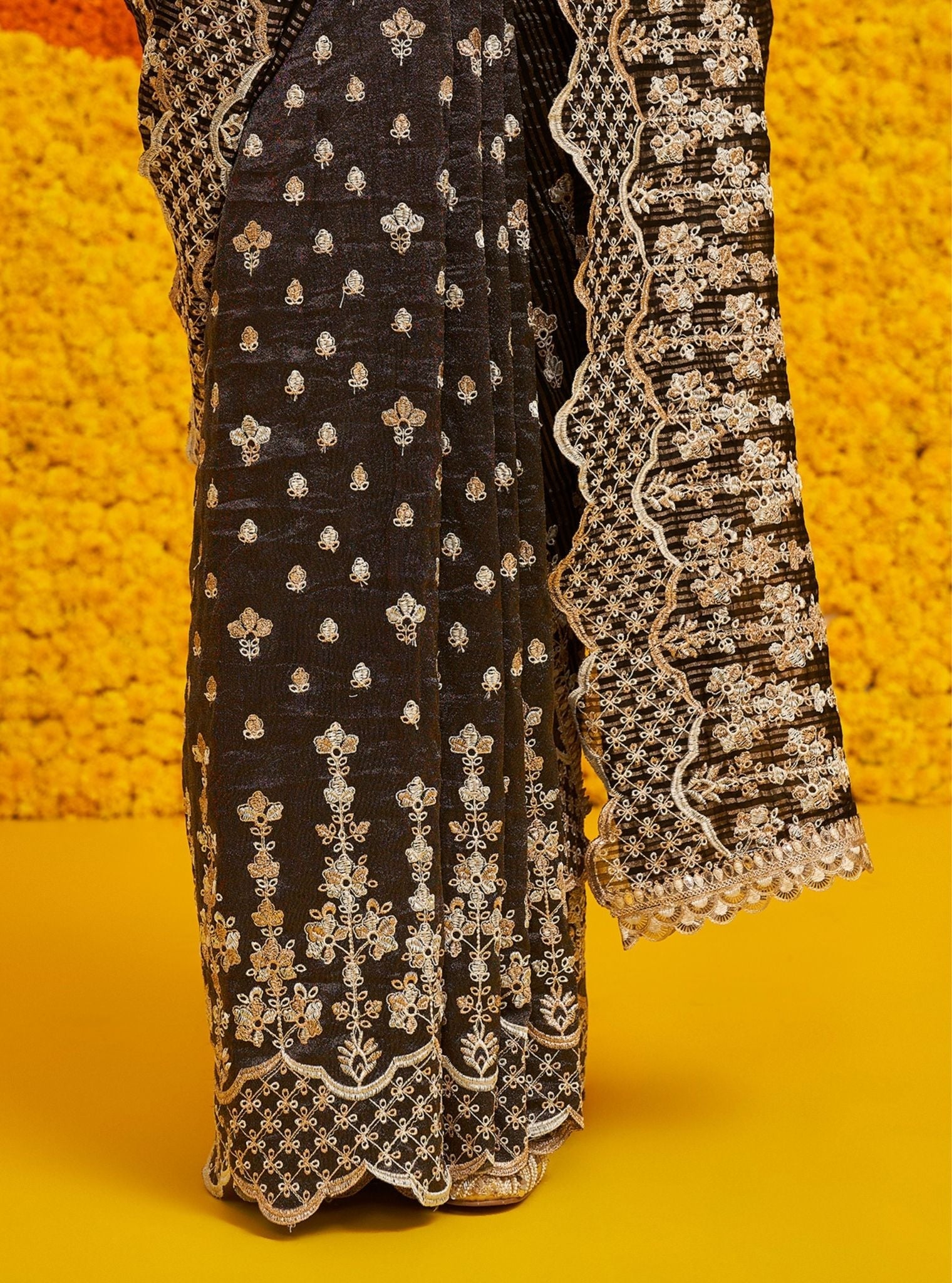 Mulmul Banarsi + Royal Tissue Khairiyat Black Saree