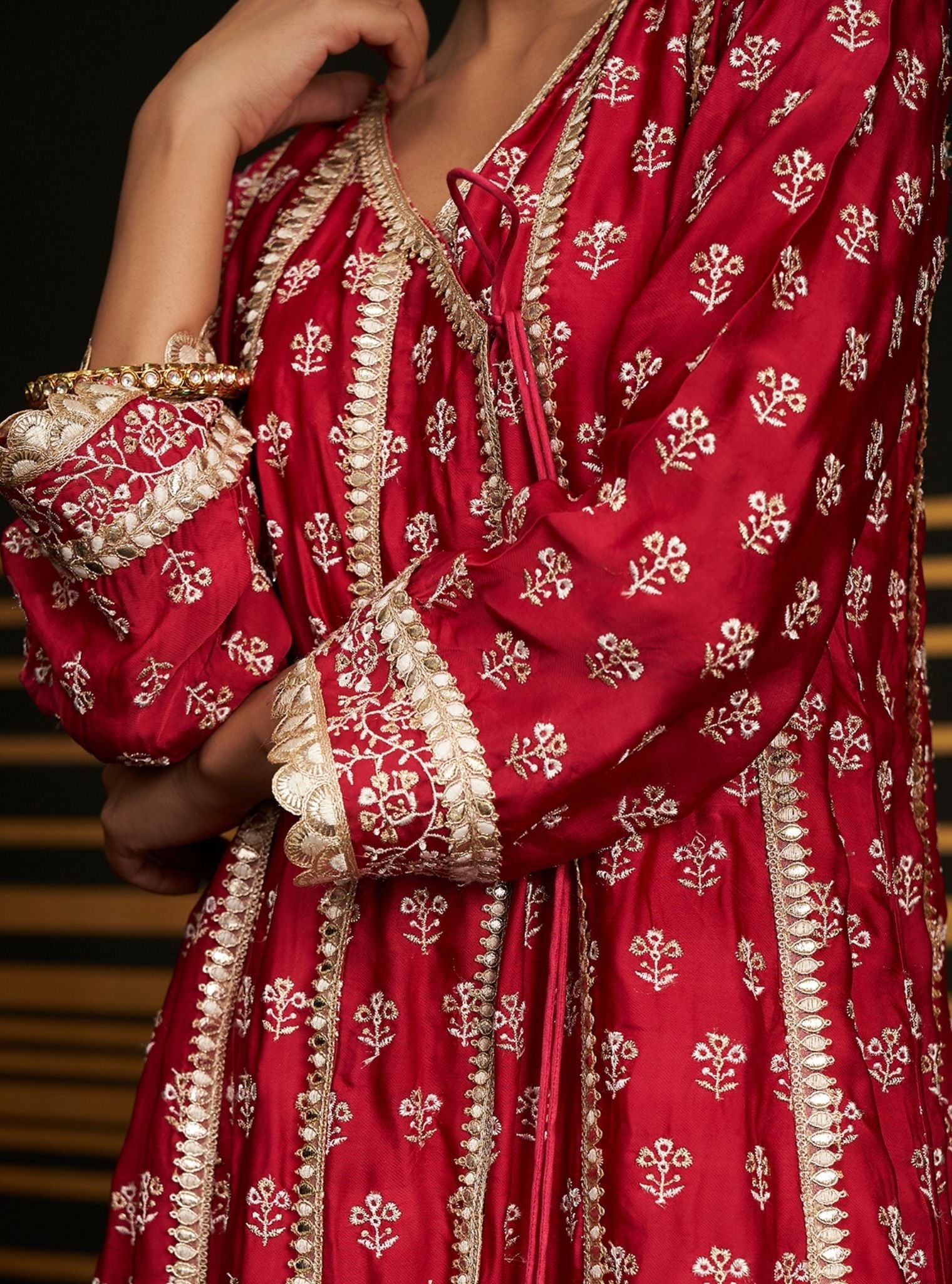 Mulmul Organza Satin Patola Fuschia Anarkali Kurta