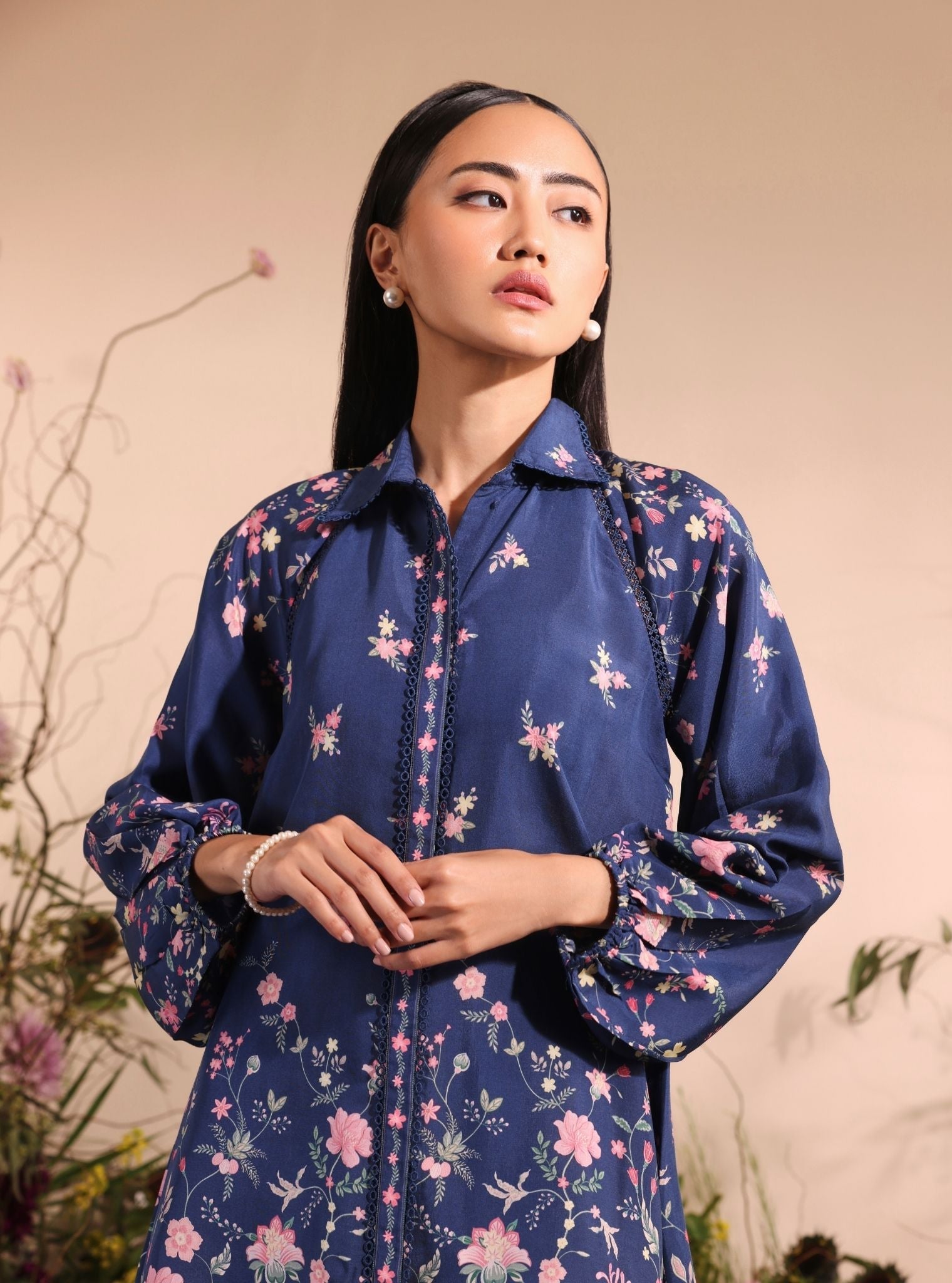 Mulmul Lawn Printed Vesper Navy Shirt