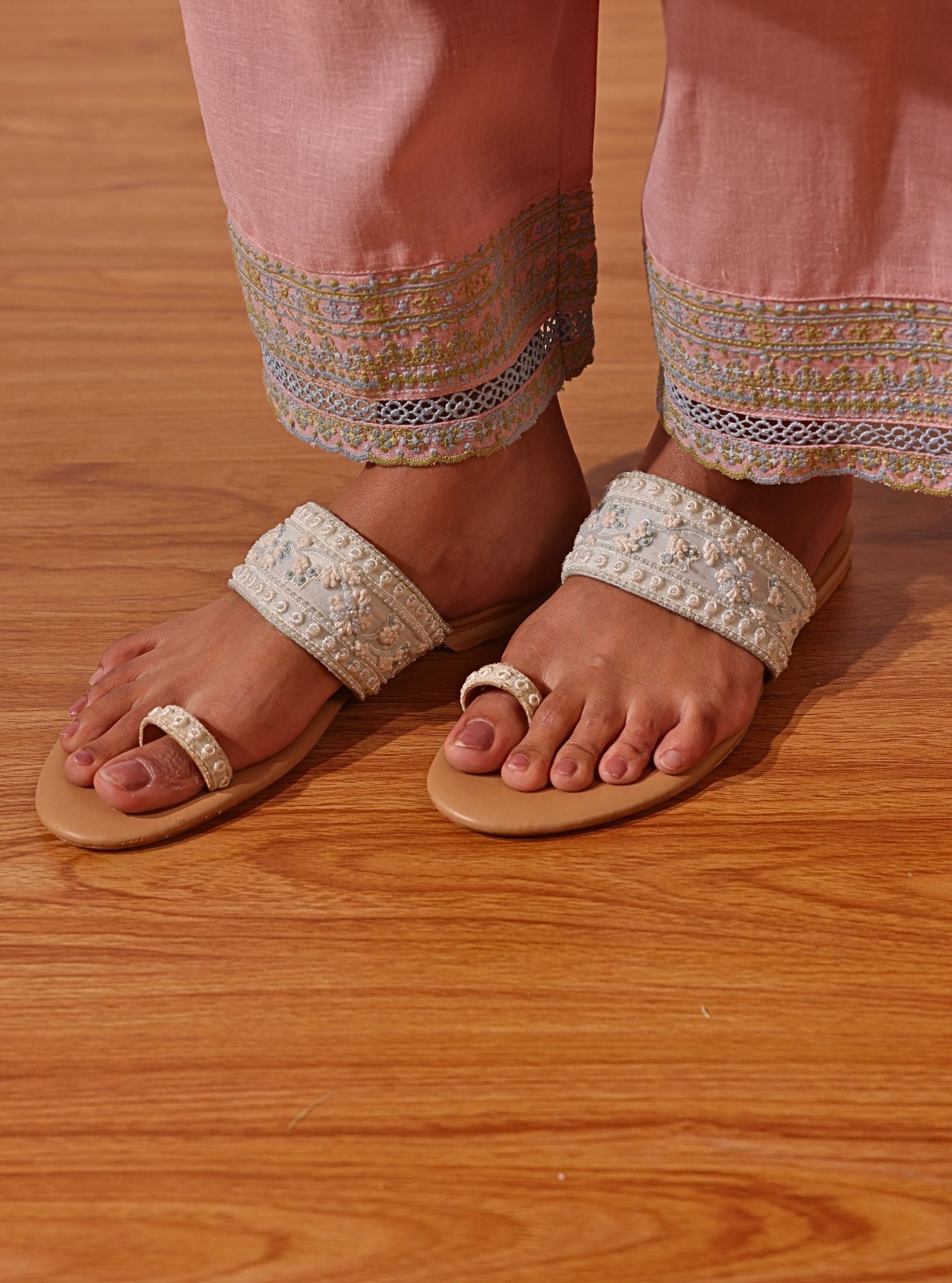 Mulmul Uroob Sky Blue Vegan Kohlapuri Flats