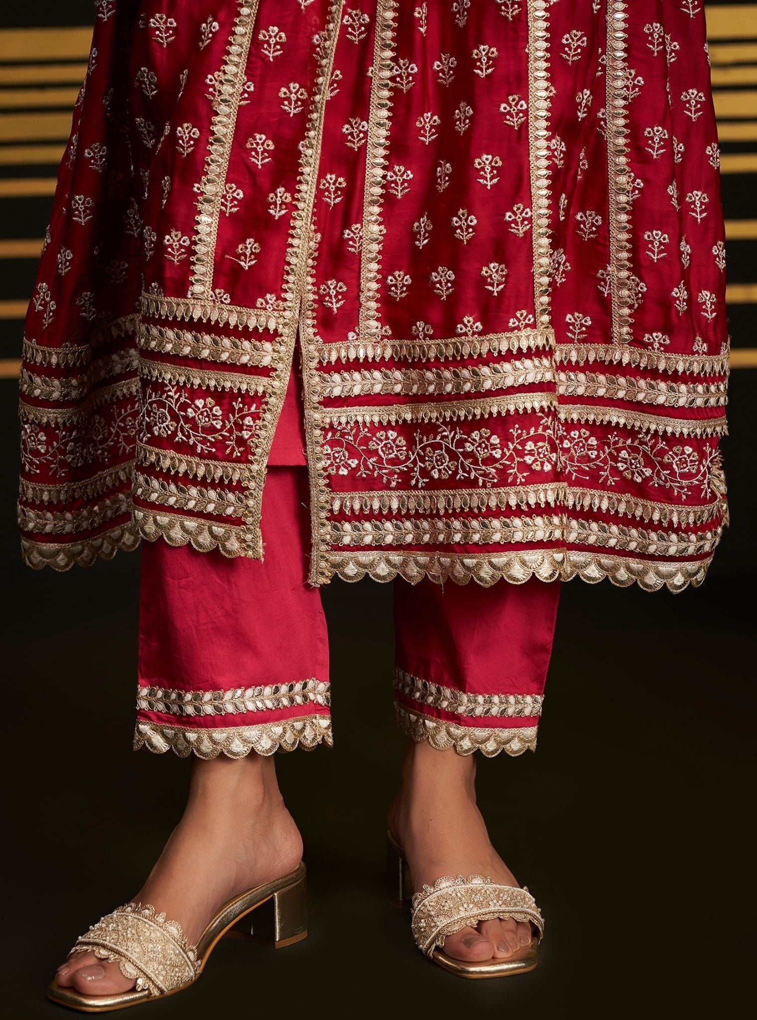 Mulmul Organza Satin Patola Fuschia Anarkali Kurta