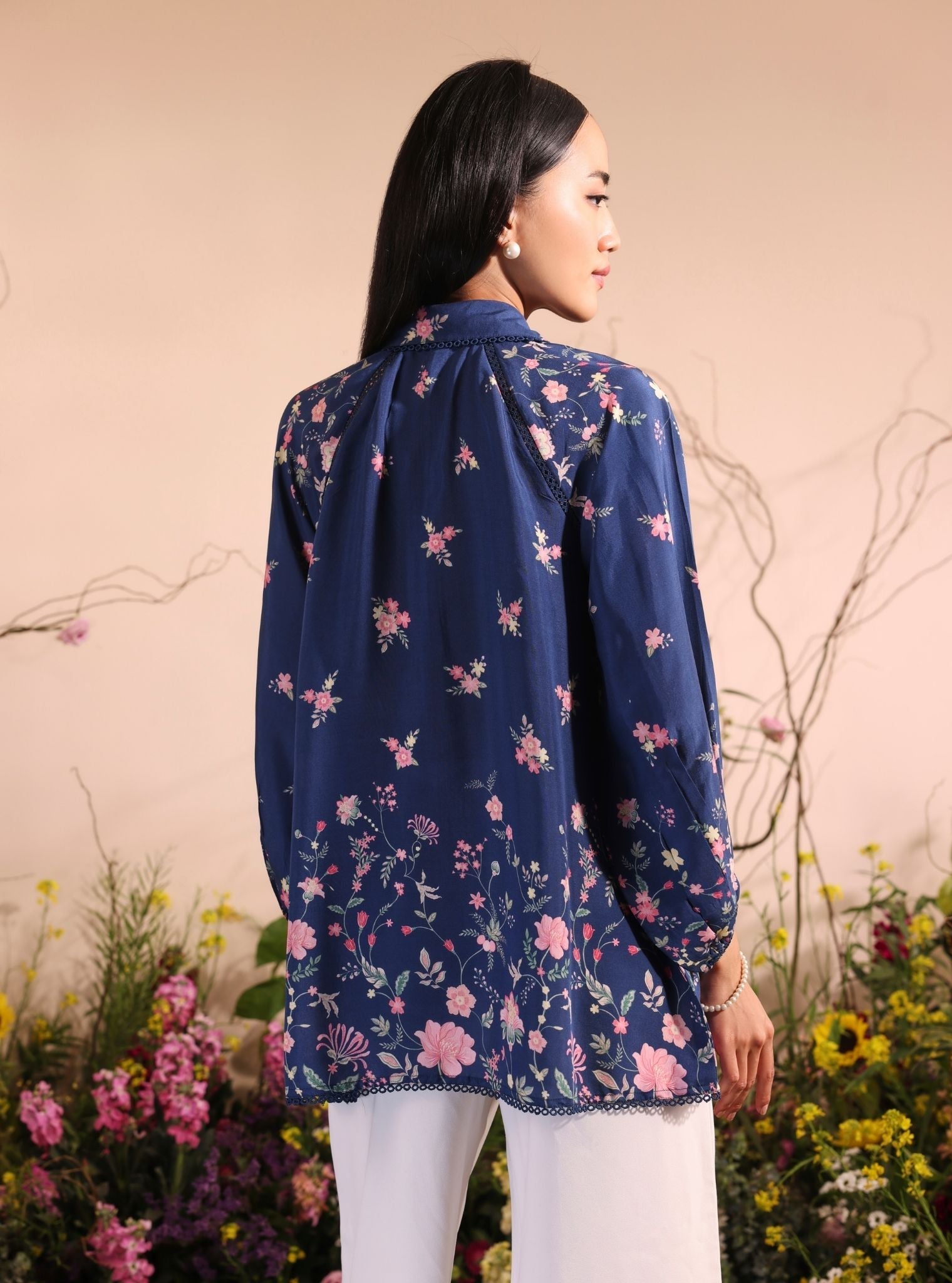 Mulmul Lawn Printed Vesper Navy Shirt