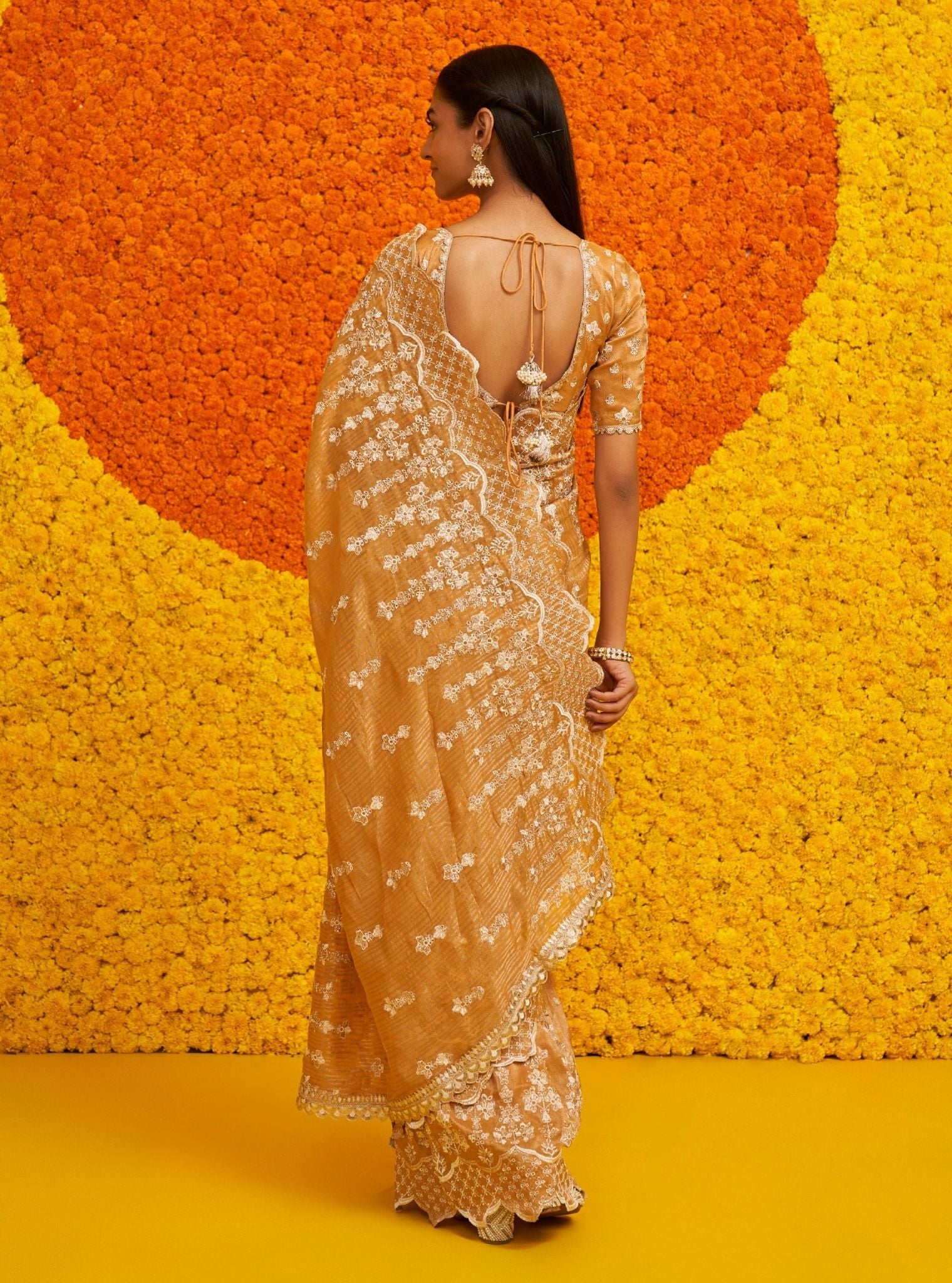 Mulmul Banarsi + Royal Tissue Khairiyat Mustard Saree