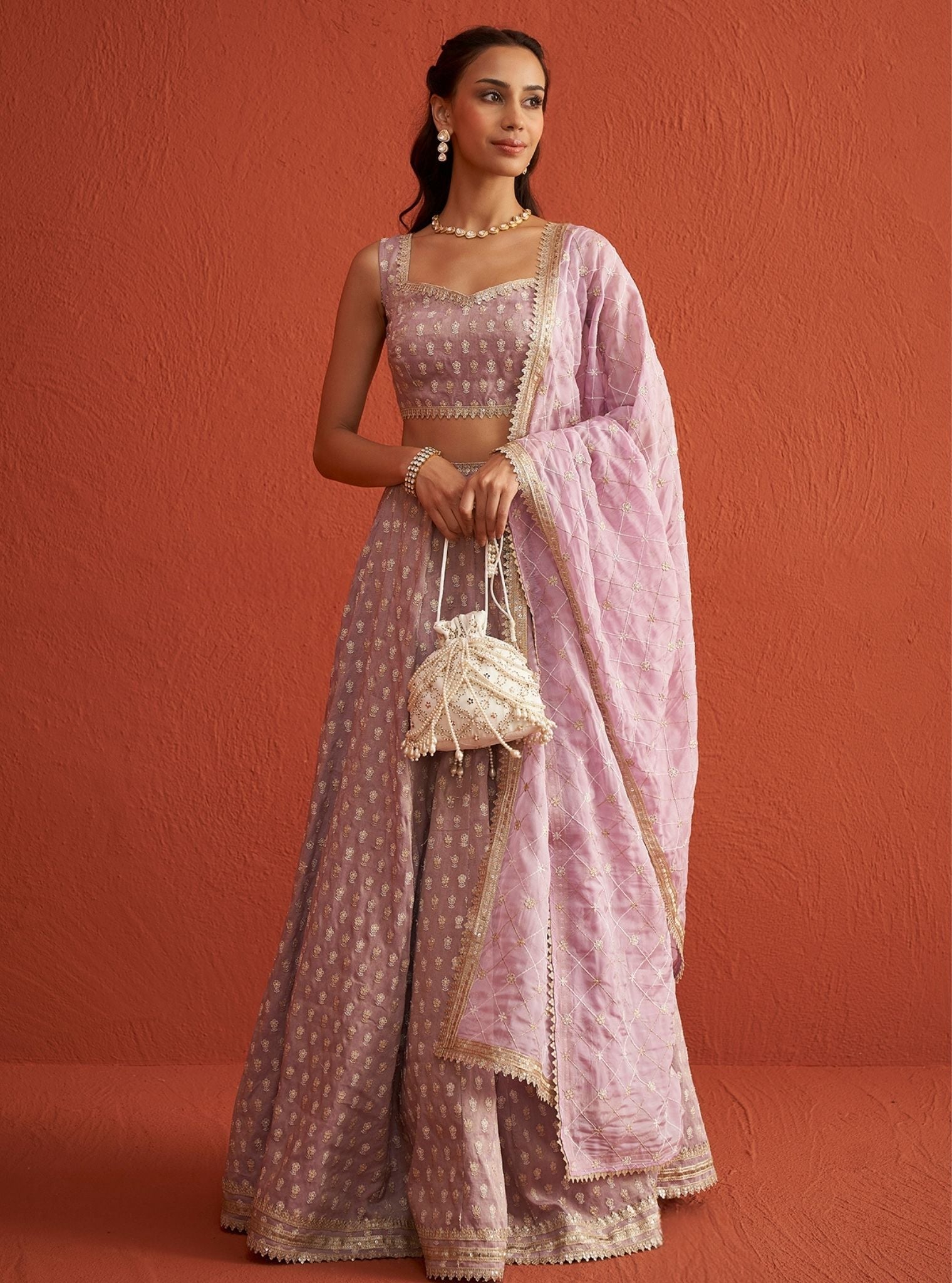 Mulmul Luxe Tissue Heeriye Lilac lehenga