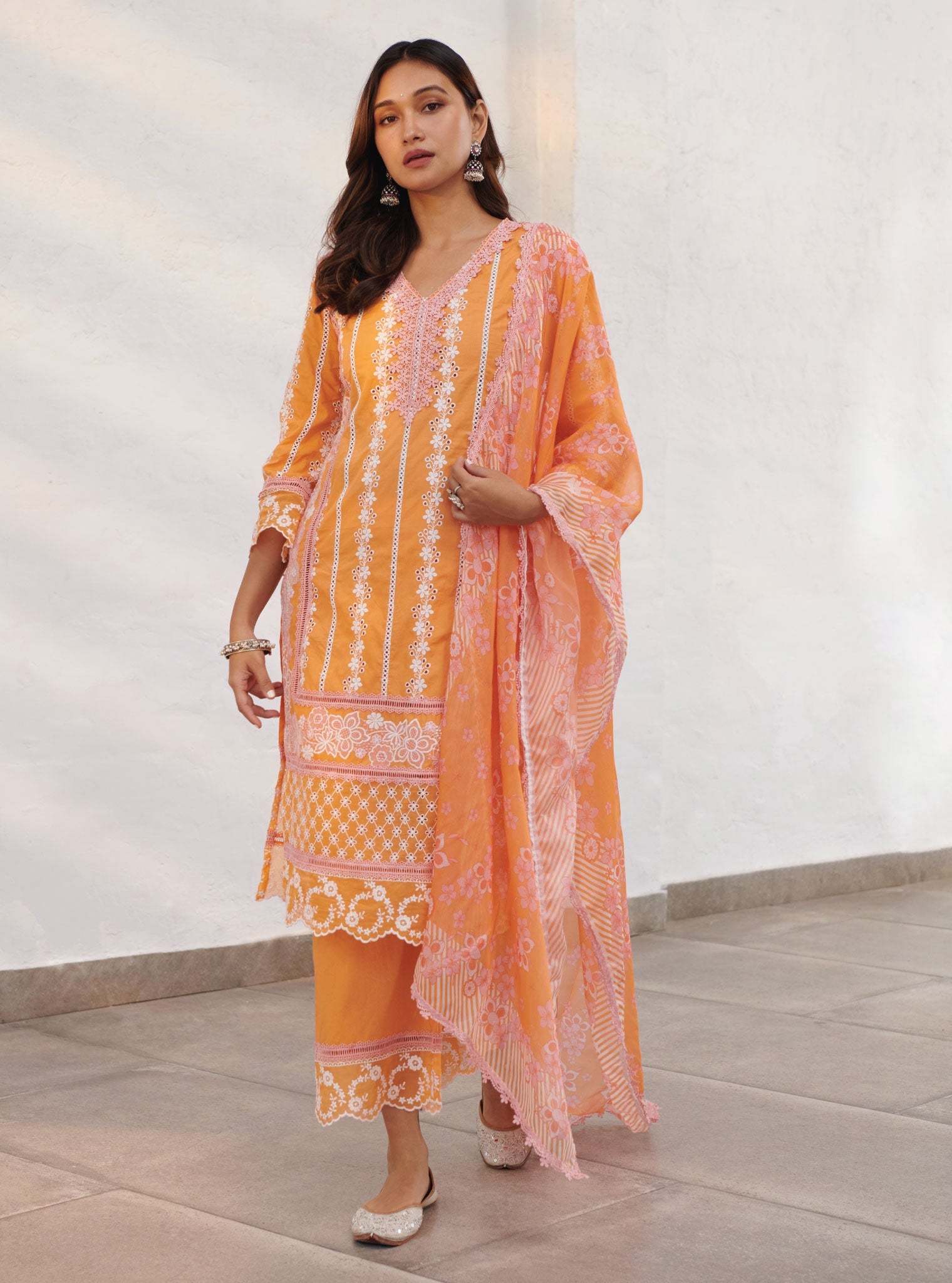 Mulmul Cotton Wiltshire Orange Kurta With Wiltshire Orange Pant