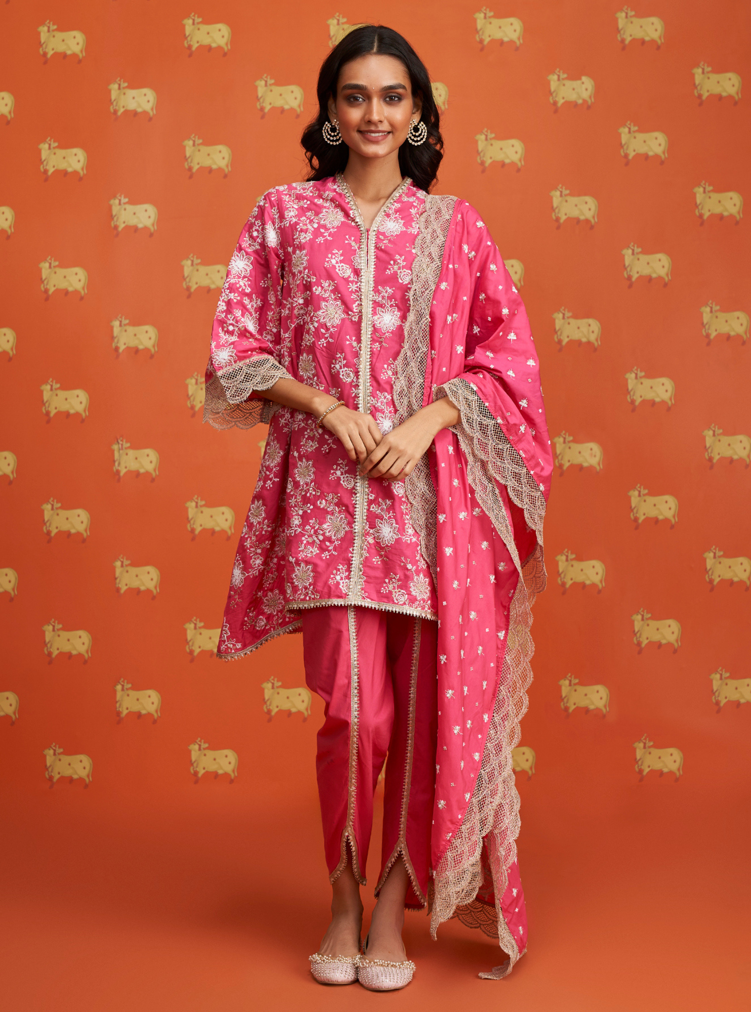 Komen Supima Cotton Fuschia Kurta Set