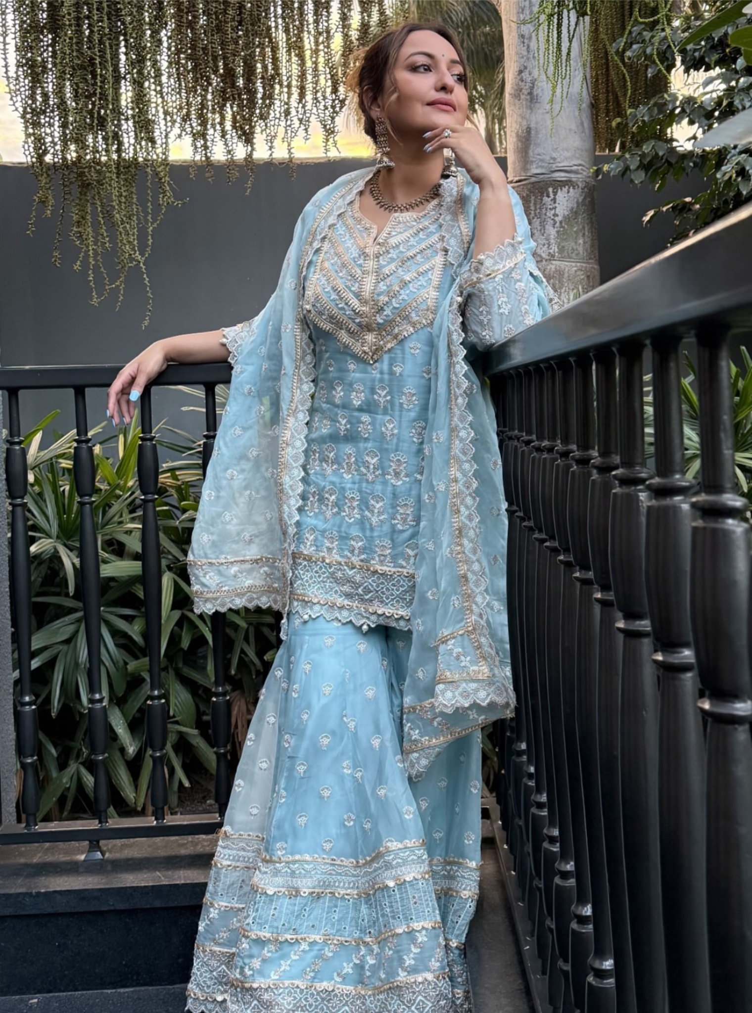 Mulmul Organza Kahani Blue Kurta With Mulmul Organza Kahani Blue Sharara