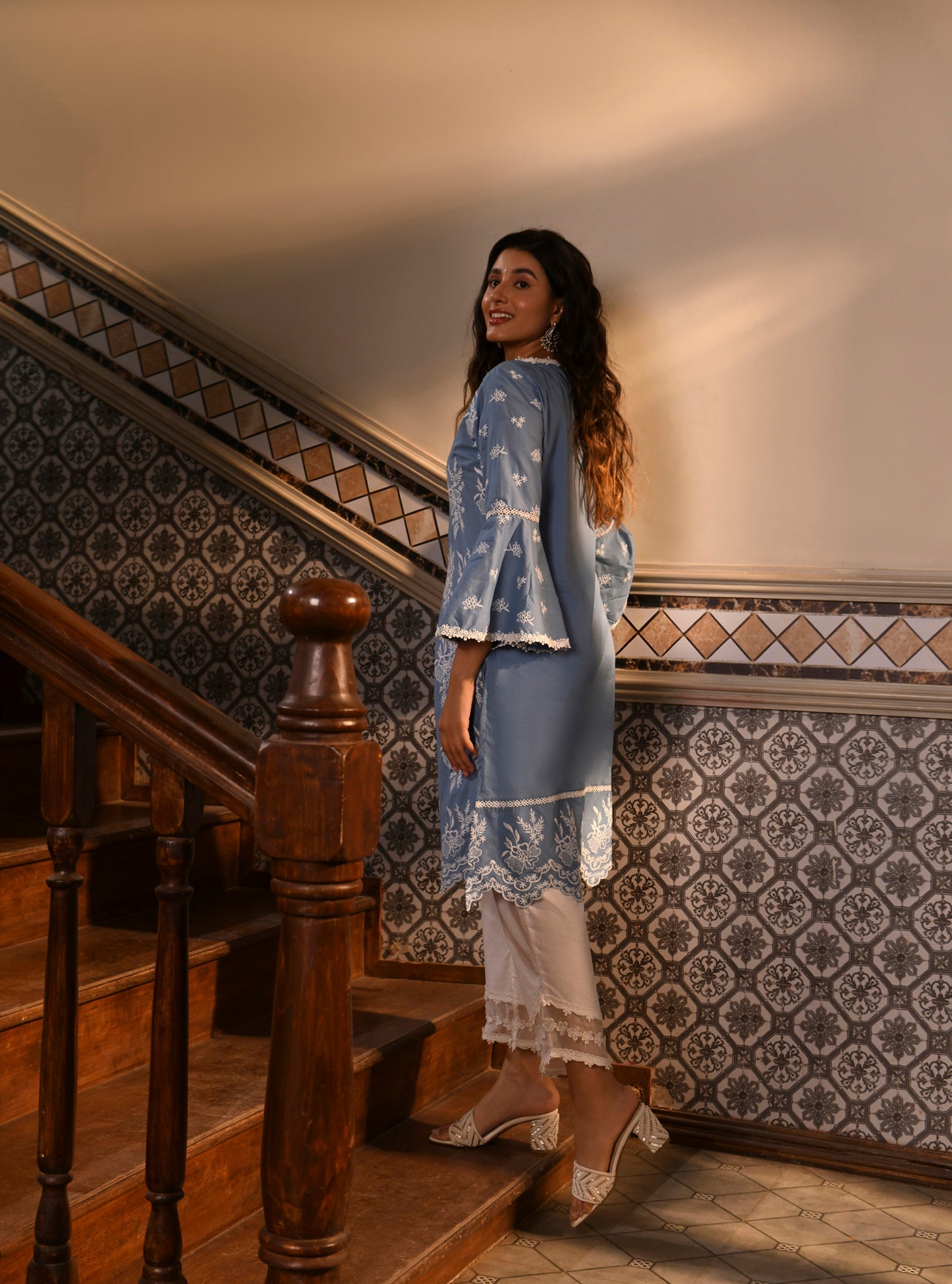 Mulmul Cotton Anisa denim Kurta