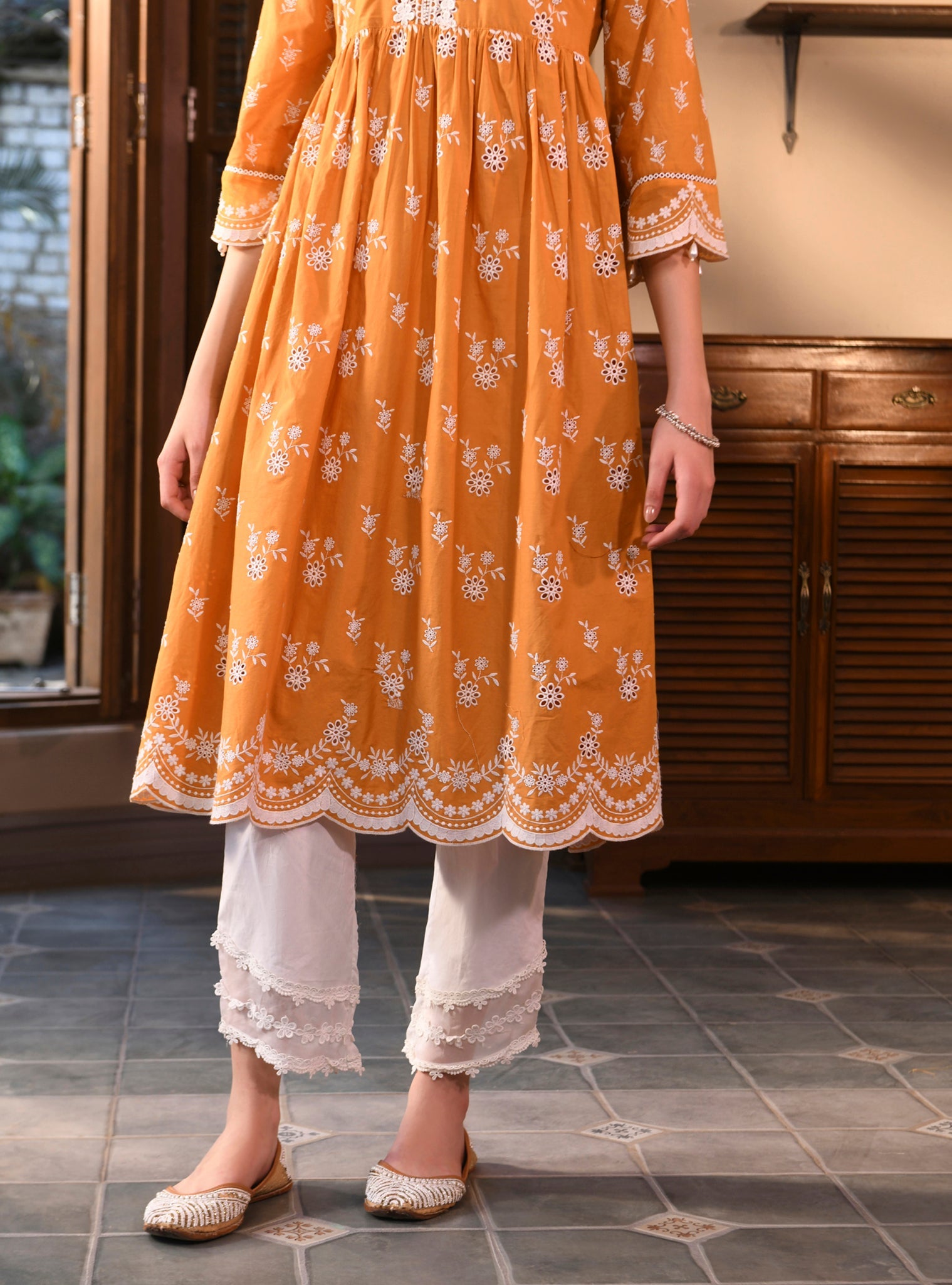 Mulmul Cotton Afarin Orange Kurta