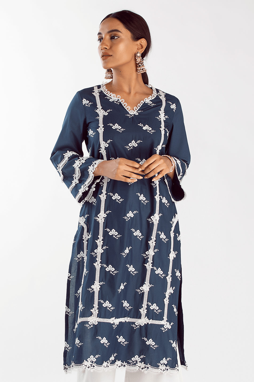 Mulmul Cotton Eternity Navy Kurta