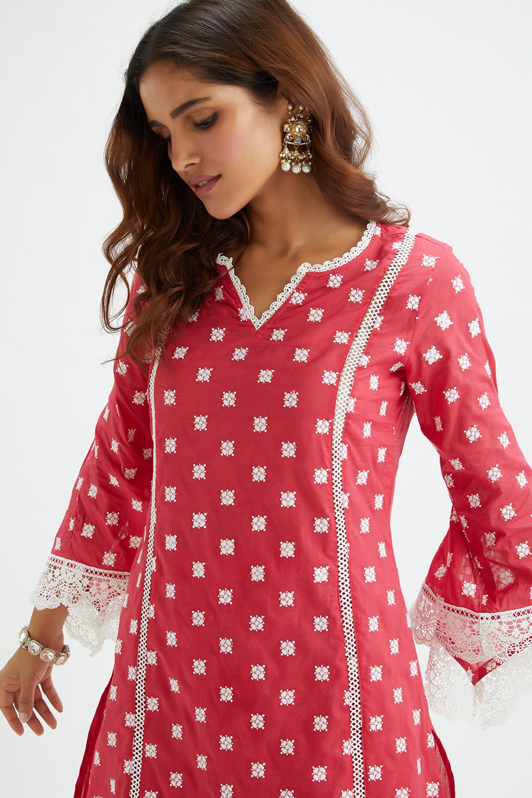 Mulmul Cotton Finch Red Kurta With Finch Red Pyajama