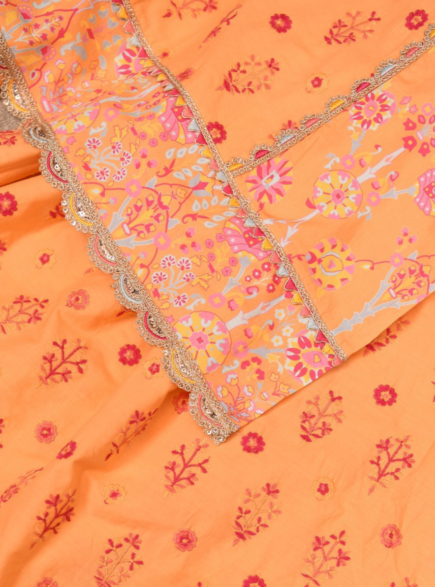 Mulmul Cotton Harper Orange Kurta With Harper Orange Sharara