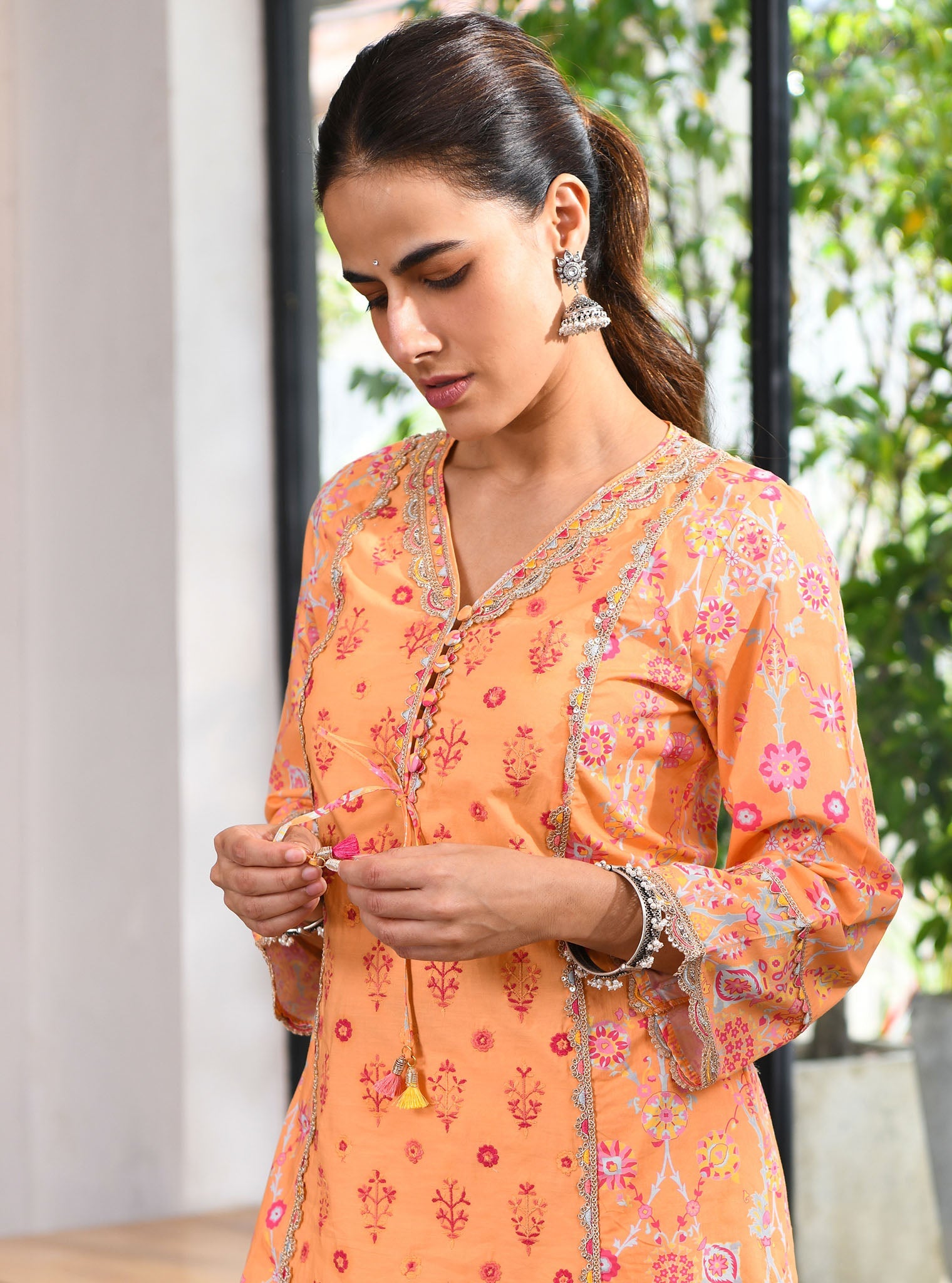 Mulmul Cotton Harper Orange Kurta With Harper Orange Sharara