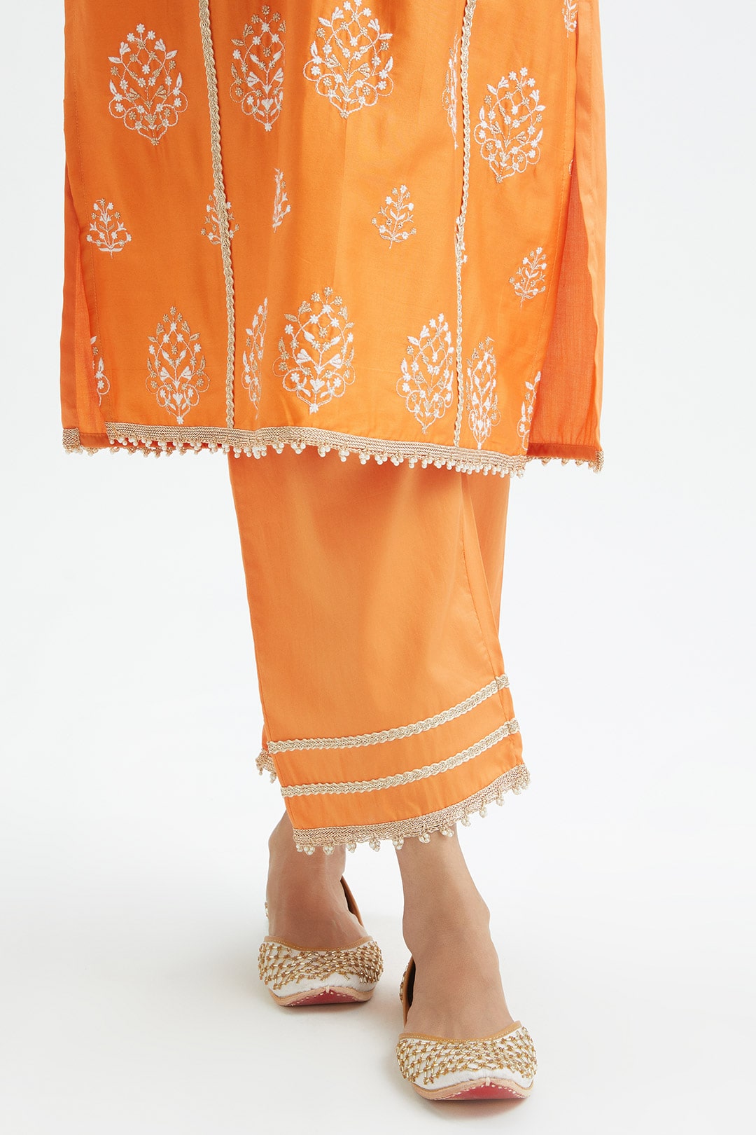 Mulmul Supima Satin Jane Orange Kurta With Jane Orange Pant