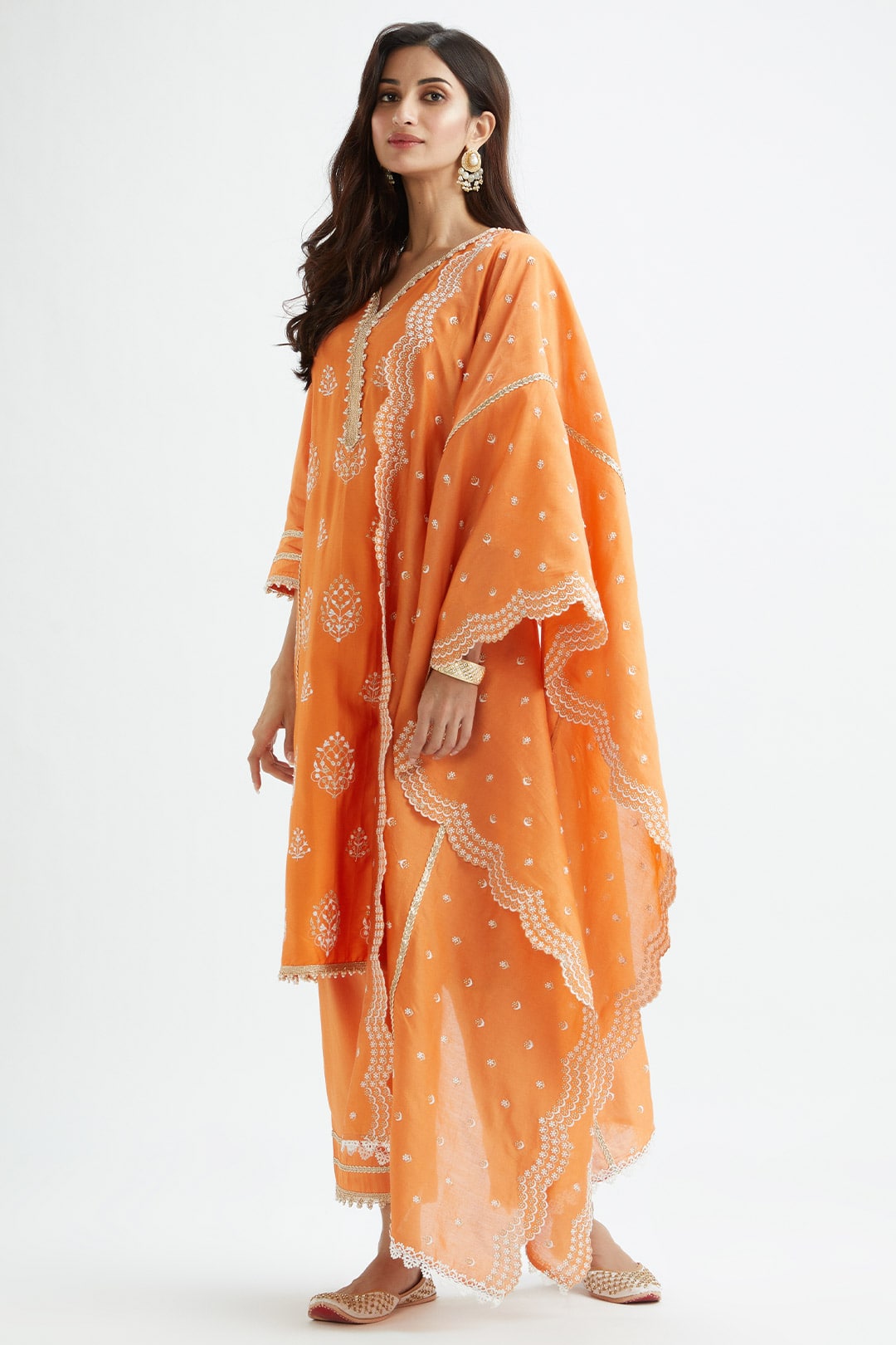 Mulmul Supima Satin Jane Orange Kurta With Jane Orange Pant