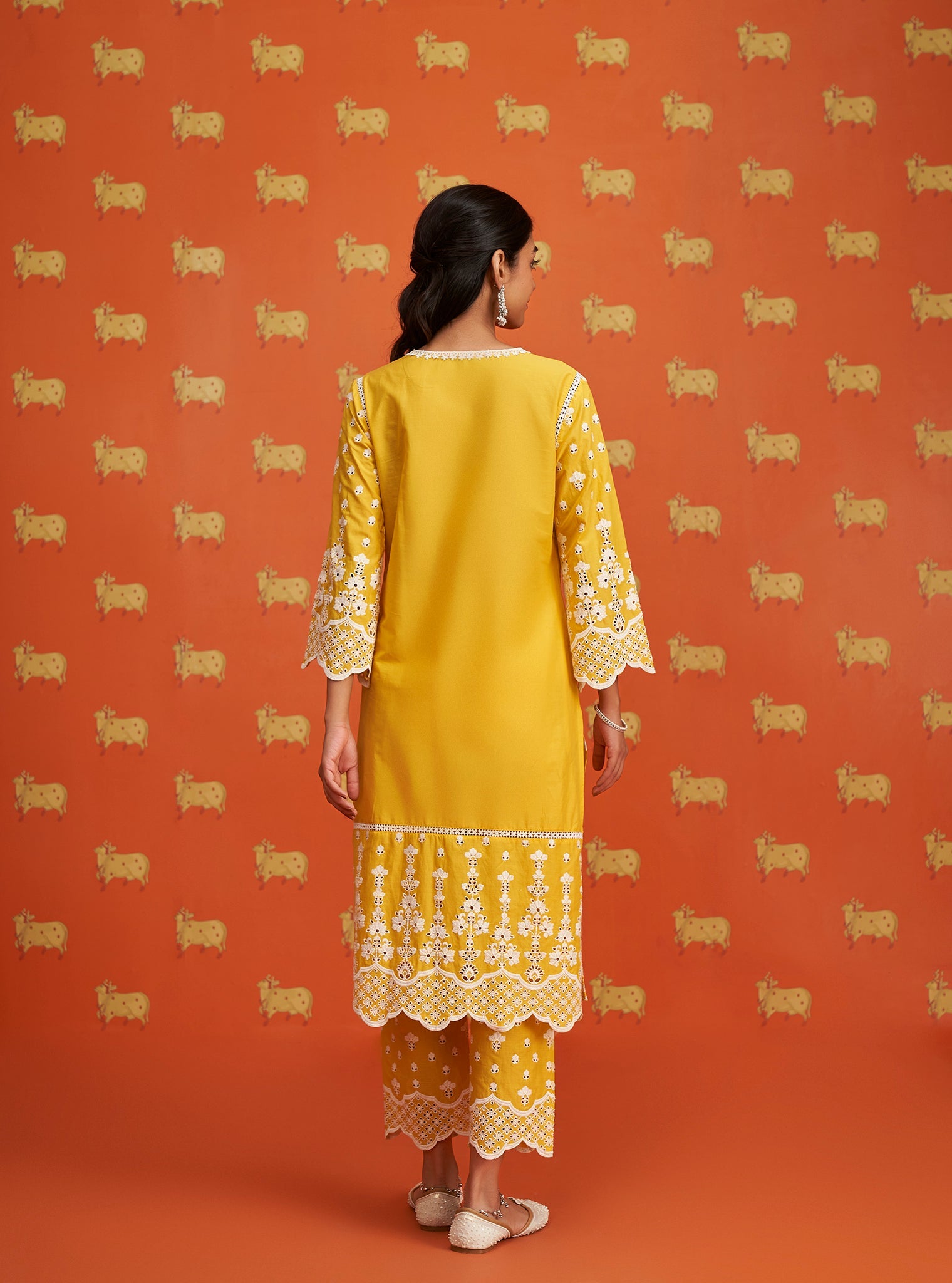 Mulmul Cotton Khaji Yellow Kurta With Mulmul Cotton Khaji Yellow Pant