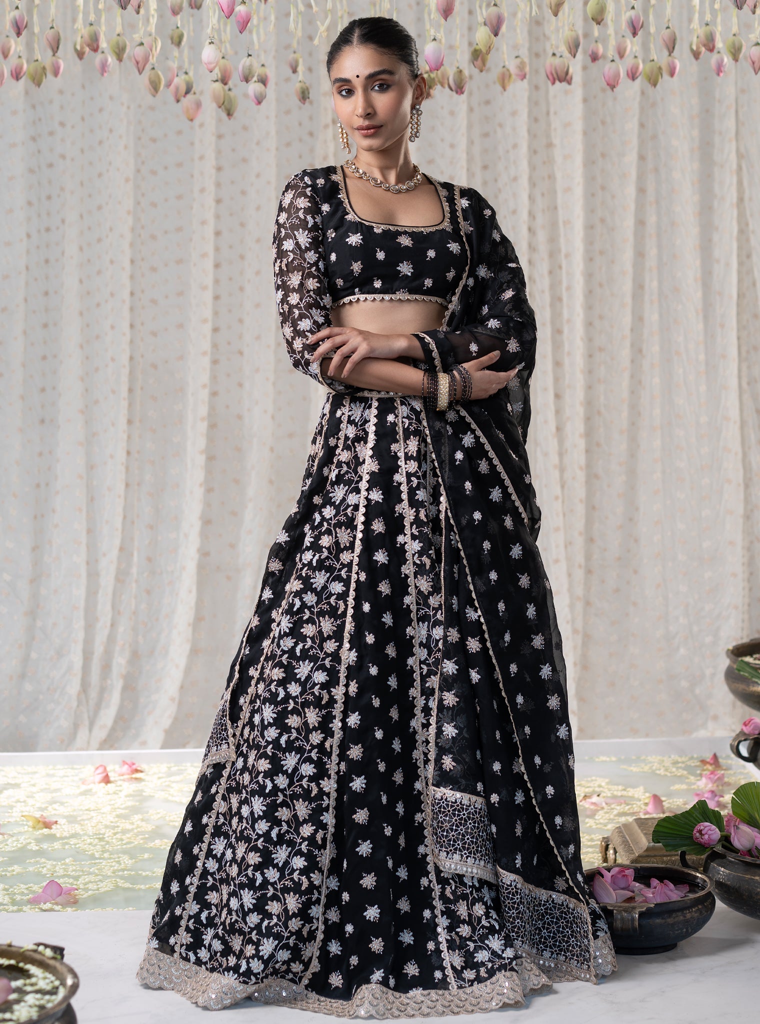 Mulmul Organza Madhvi Black Lehenga