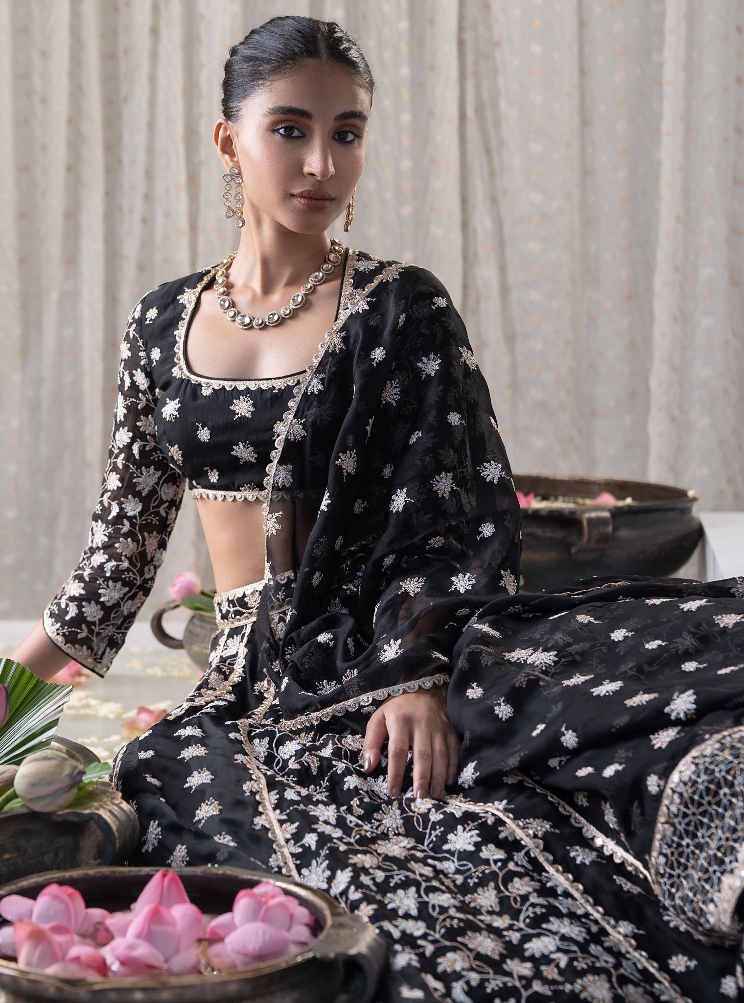 Mulmul Organza Madhvi Black Lehenga