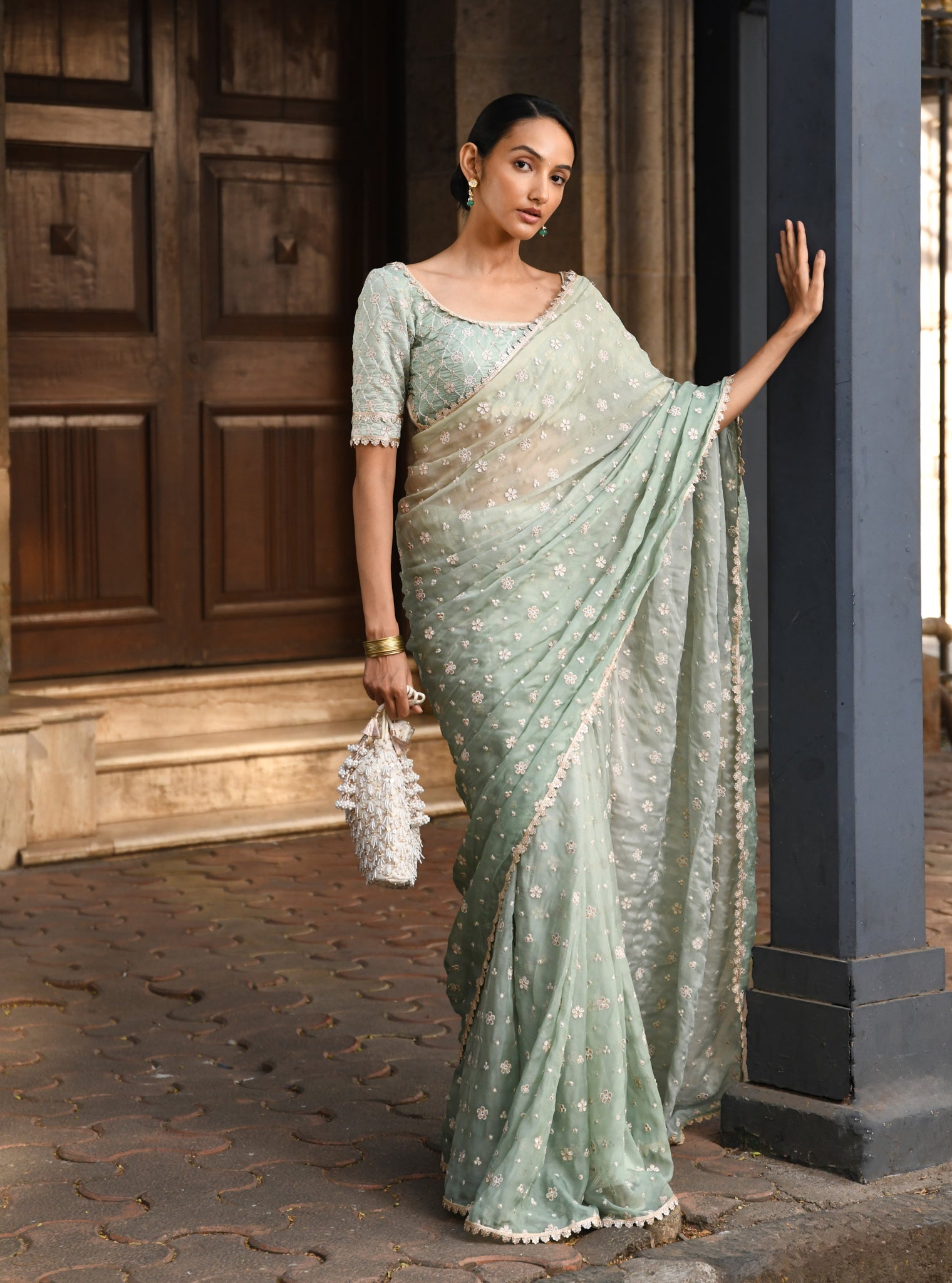 Mulmul Organza Ombre Priyur Green Saree