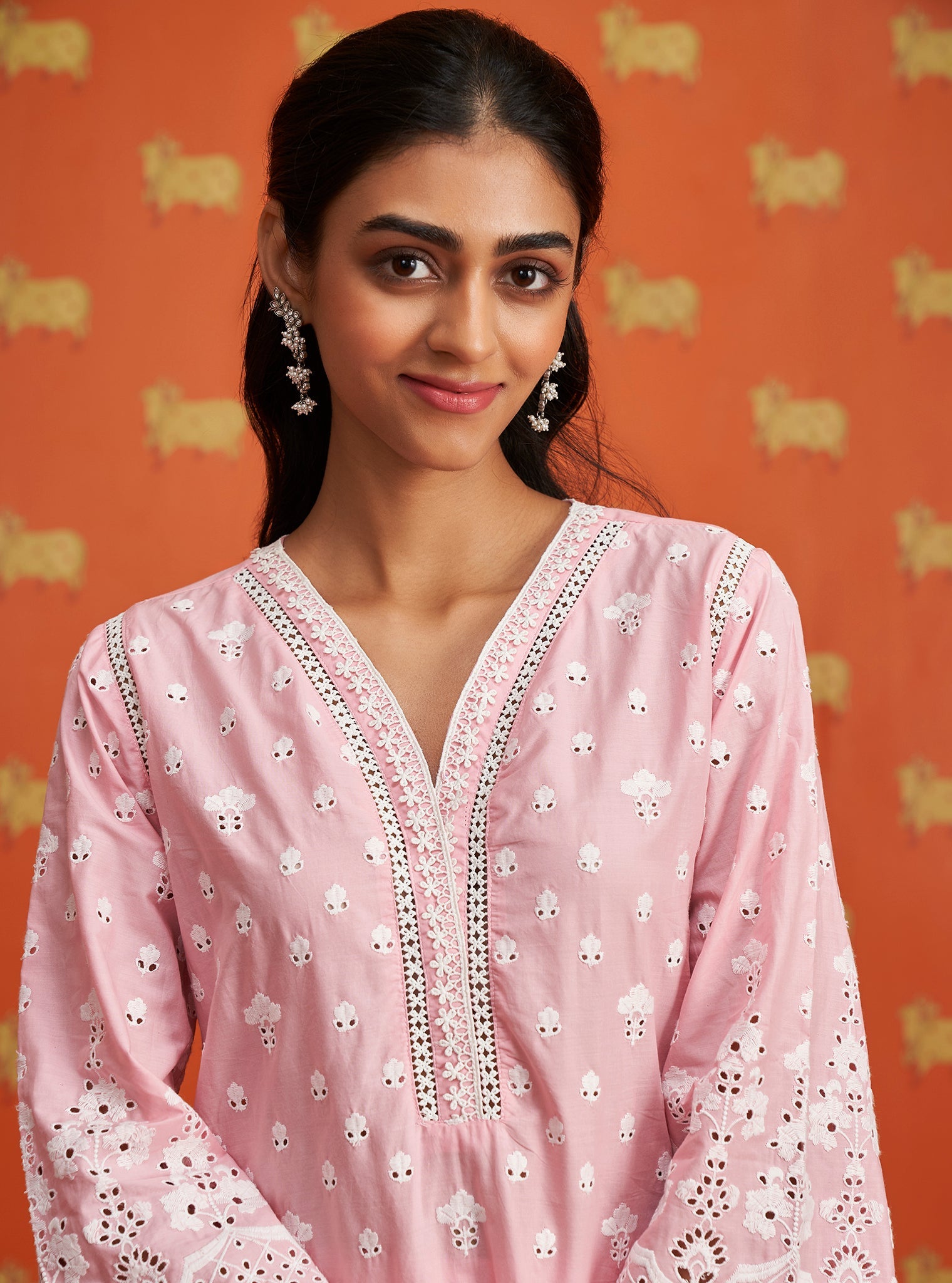 Mulmul Cotton Khaji Pink Kurta With Mulmul Cotton Khaji Pink Pant
