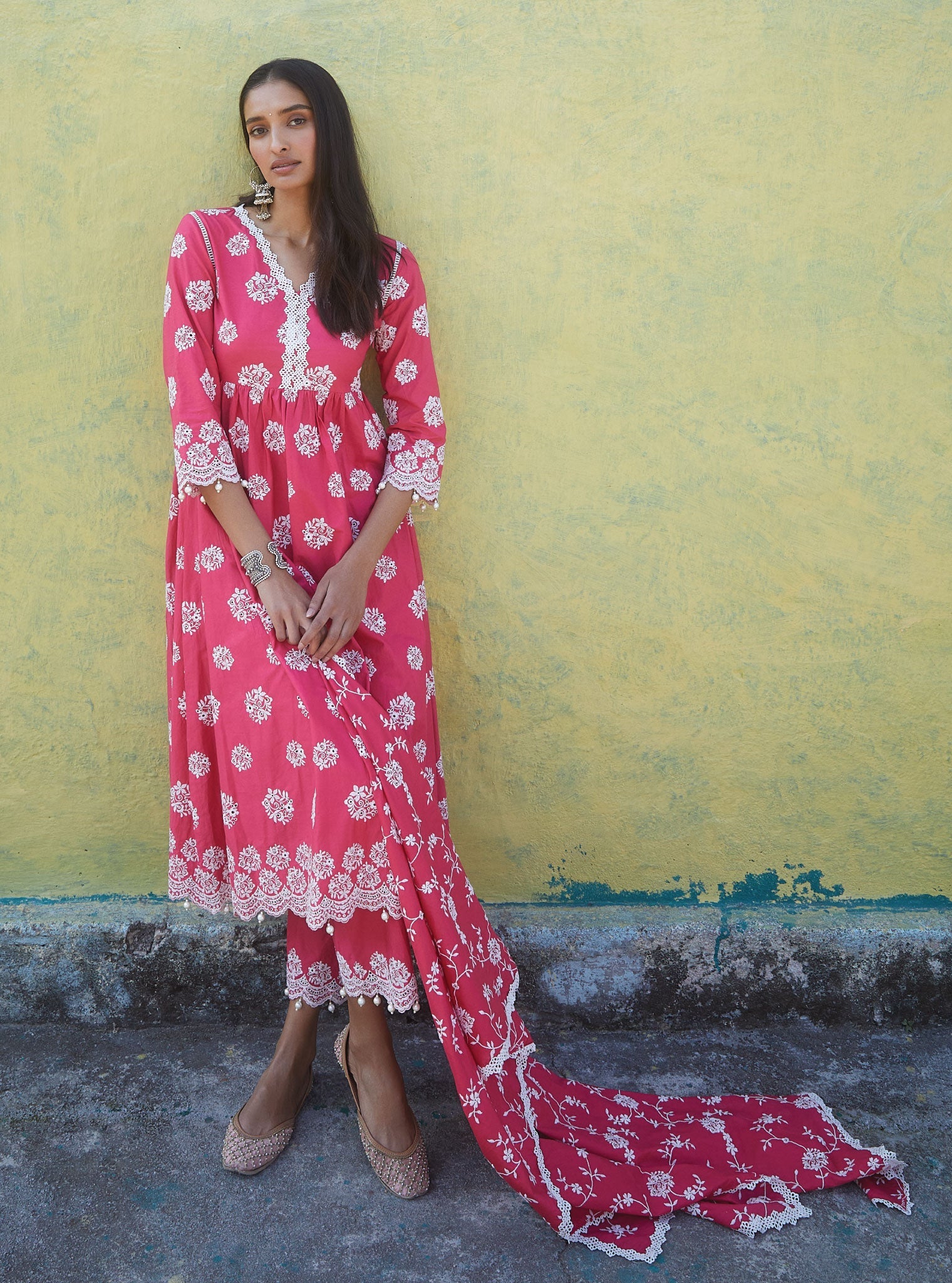 Mulmul Cotton Malana Red Kurta With Malana Red Palazzo