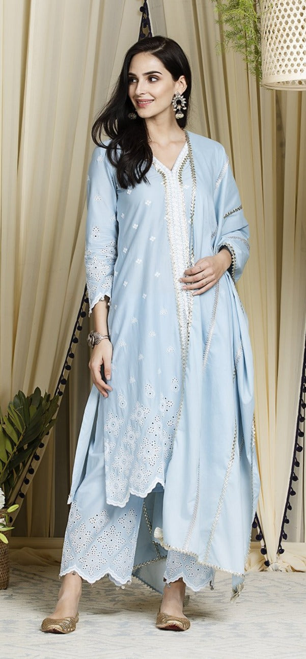 Mulmul Cotton Ophelia kurta  With Ophelia Palazzo