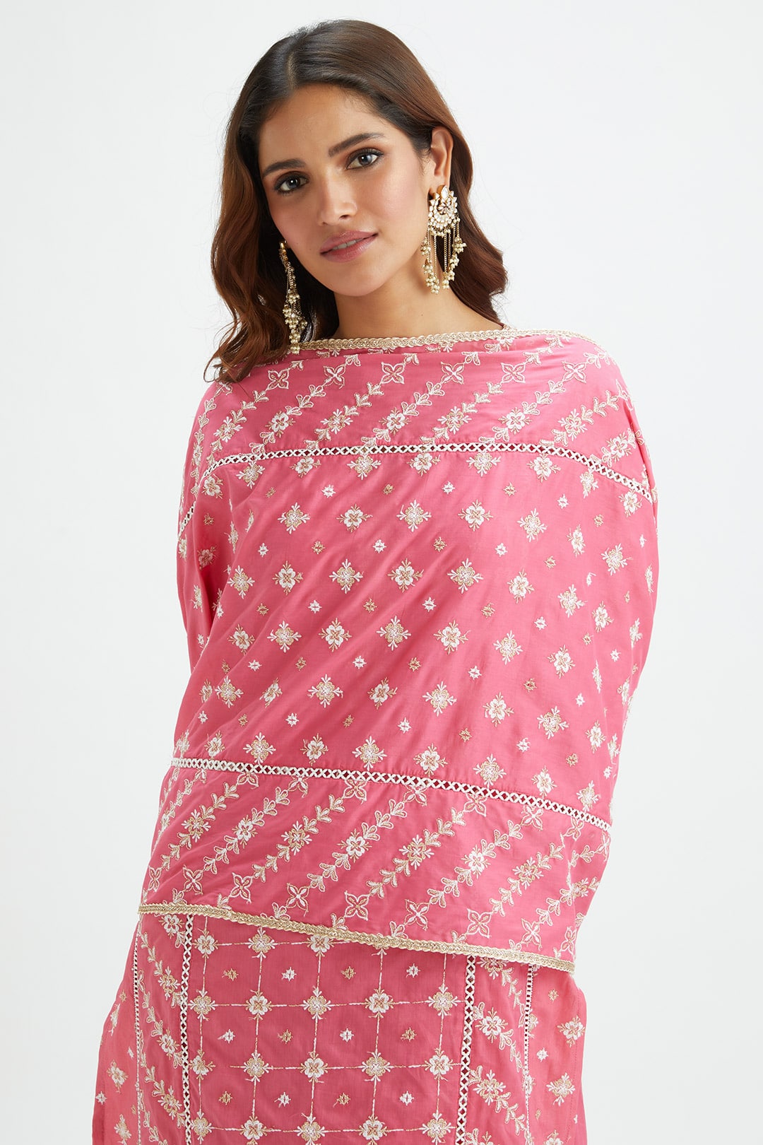 Mulmul Cotton Pelican Pink Kurta With Pelican Pink Pyajama