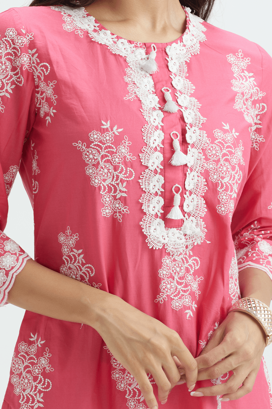 Mulmul Cotton Perla Fuchsia Kurta