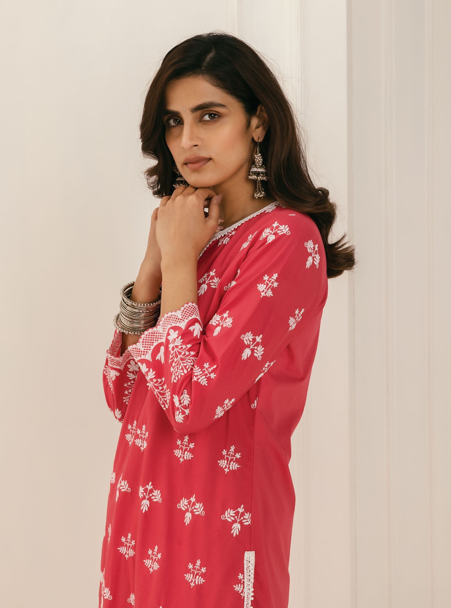 Mulmul Cotton Prini Red Kurta