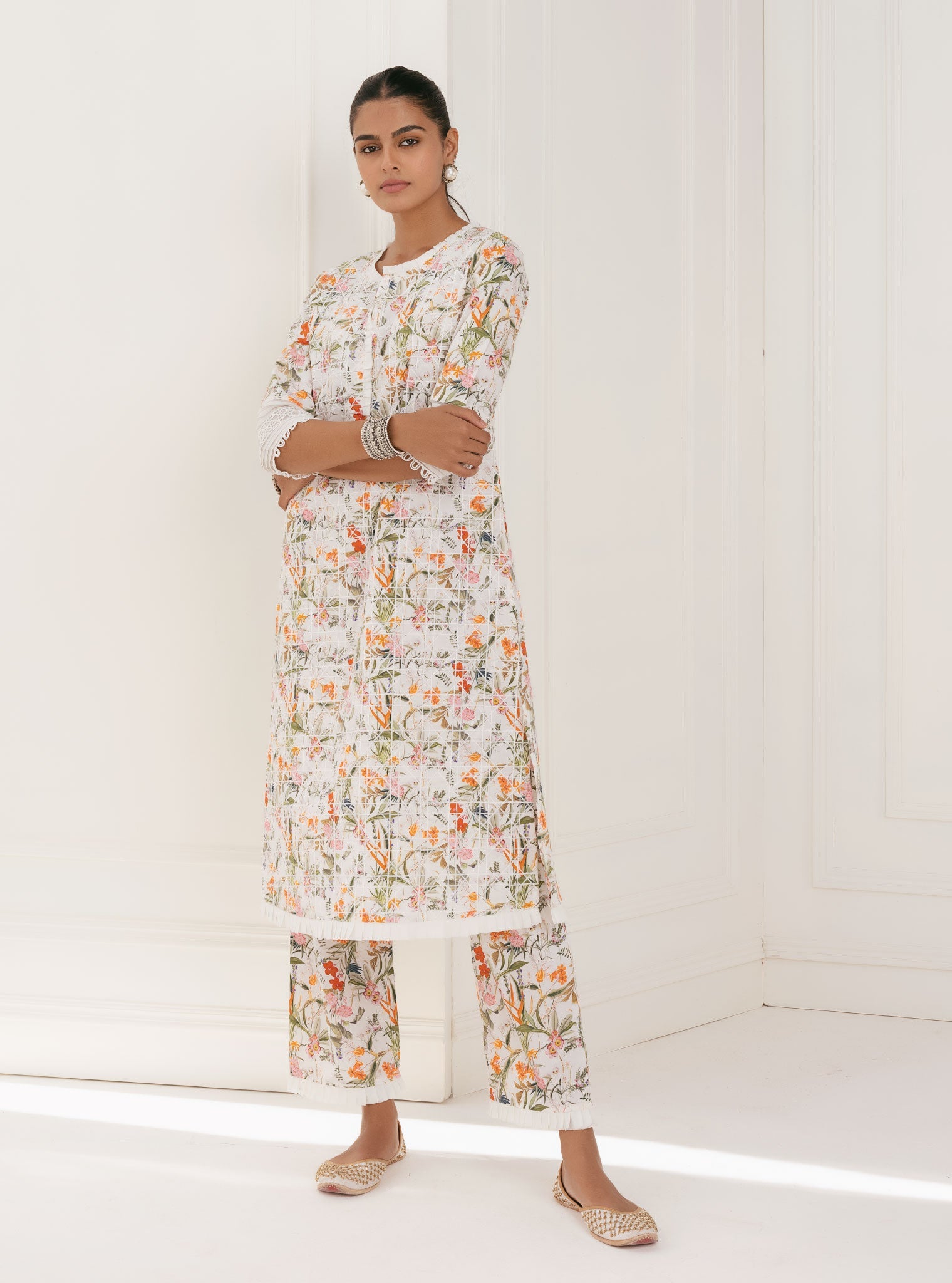 Mulmul Cotton Rafaela White Kurta With Rafaela White Pant