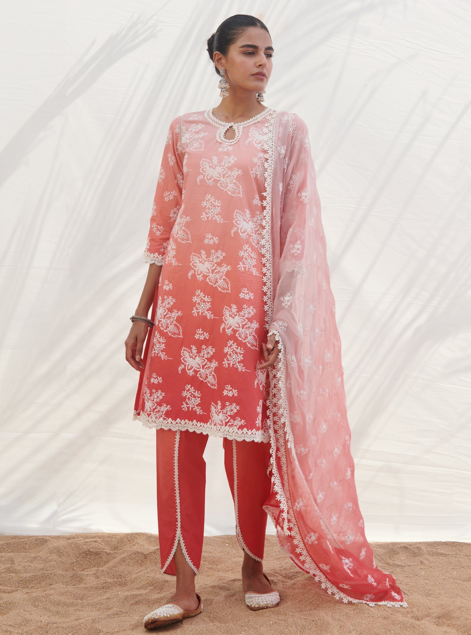 Mulmul Chiffon Saleri Red Dupatta