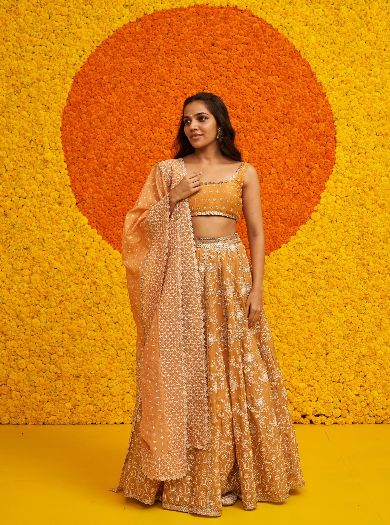 Mulmul Organza Saiyaara Mustard lehenga