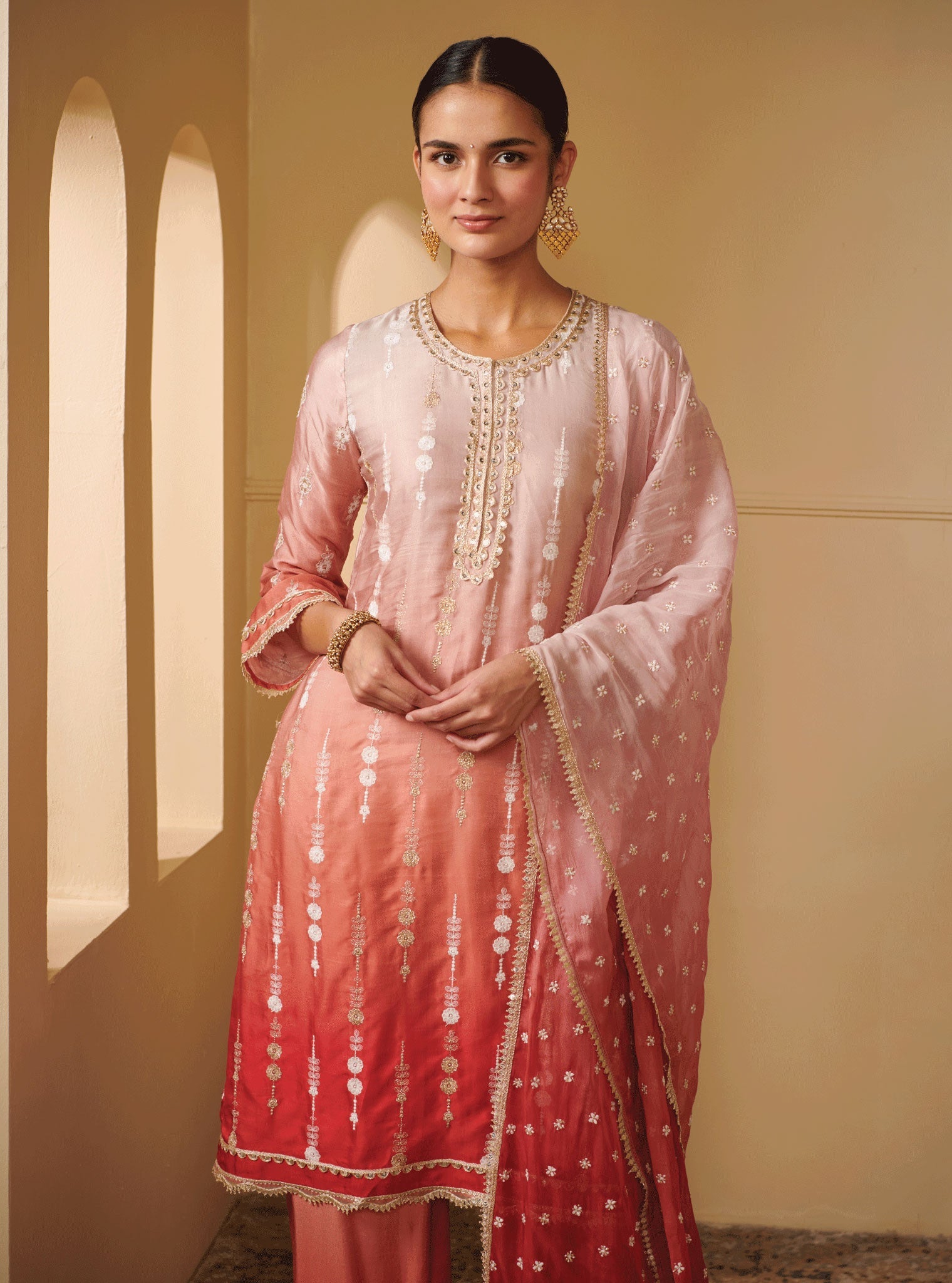 Mulmul Cupro Silk Tiya Pink Kurta With Tiya Pink Pant