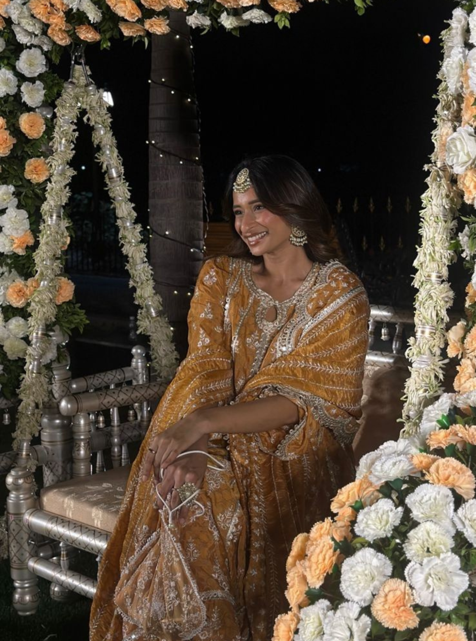 Mulmul Banarsi Chalka Mustard Anarkali Kurta With Mulmul Banarsi Chalka Mustard Pant