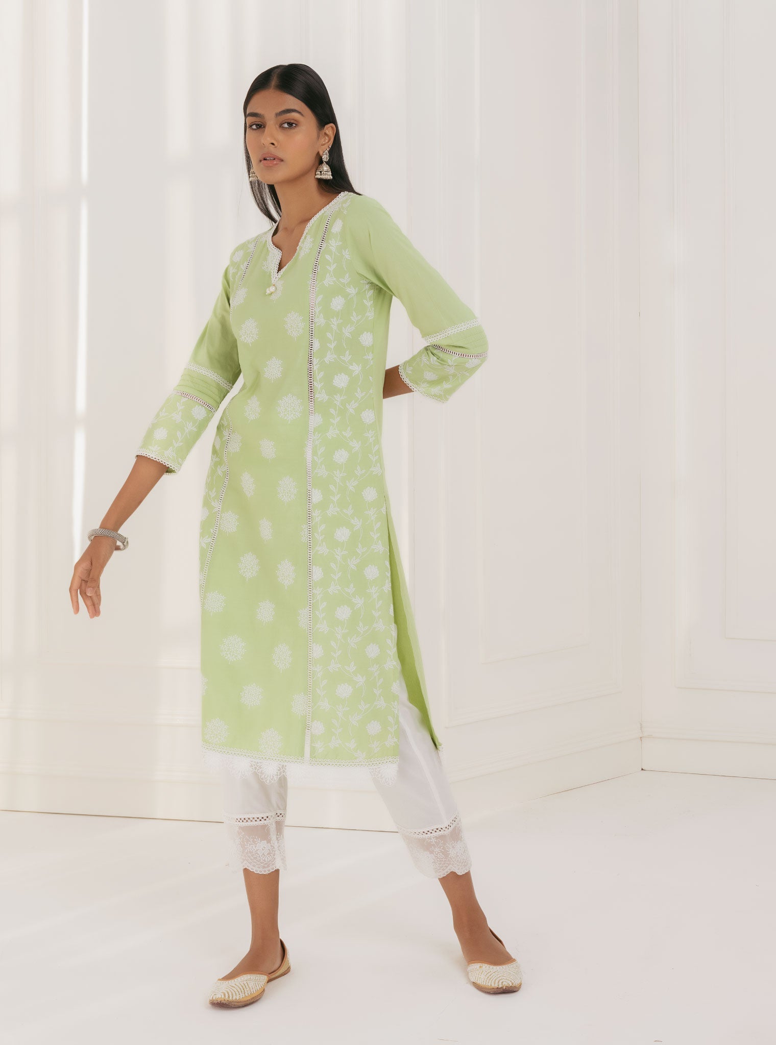 Mulmul Cotton Kannur Green Kurta