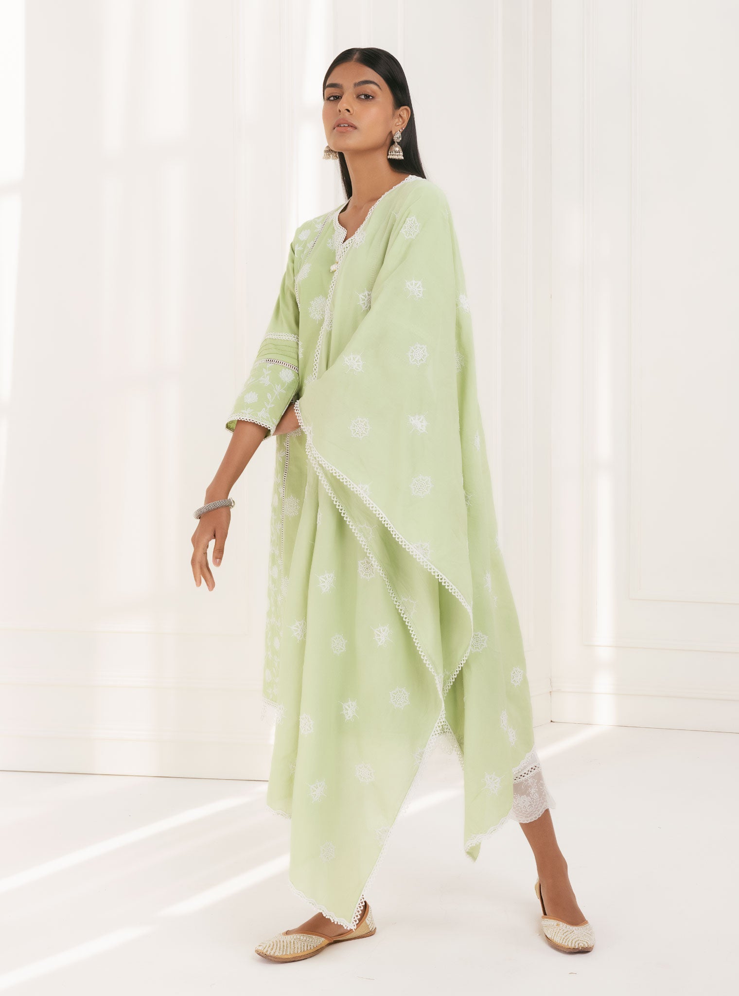 Mulmul Cotton Kannur Green Kurta