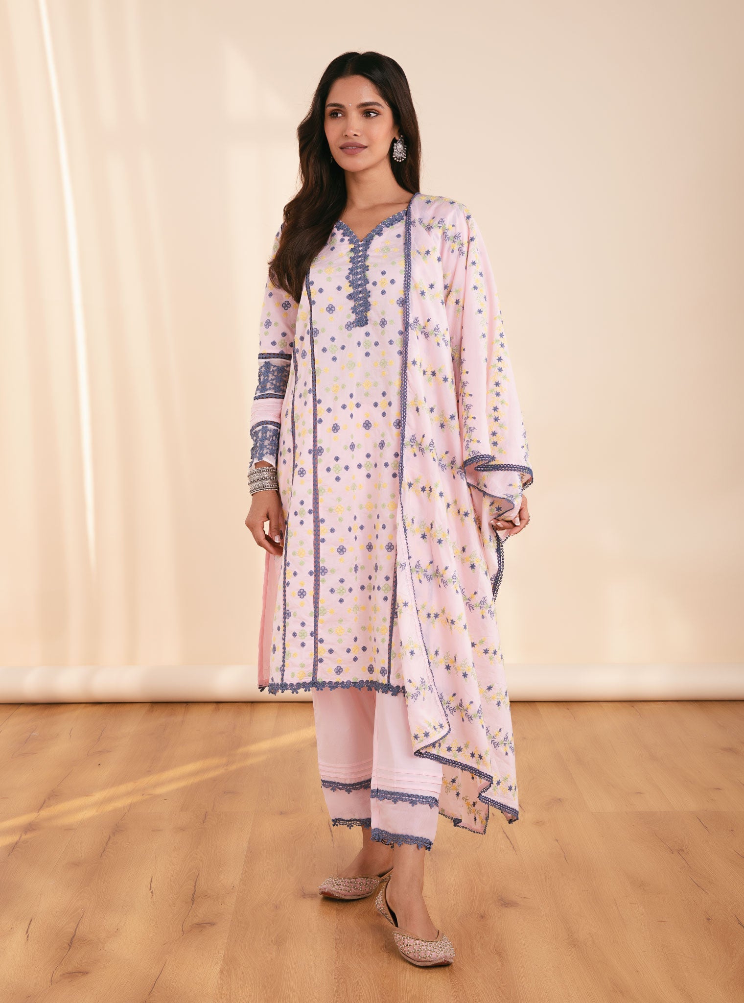 Mulmul Cotton Layla Pink Kurta With Layla Pink Pant