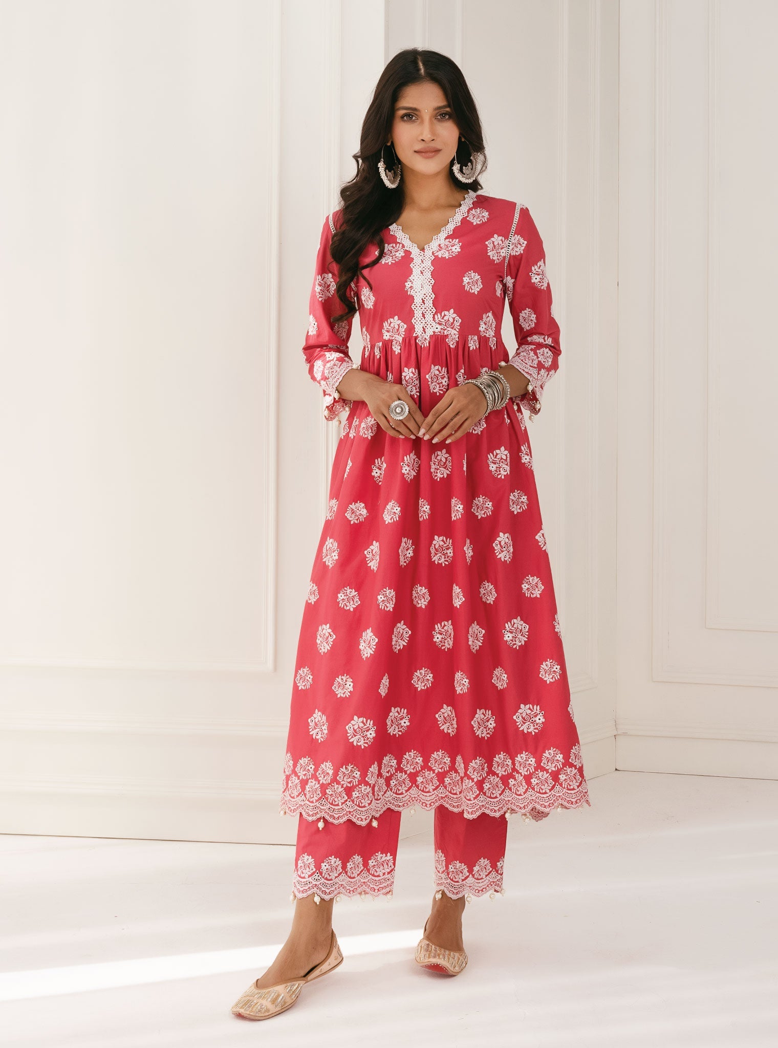 Mulmul Cotton Malana Red Kurta