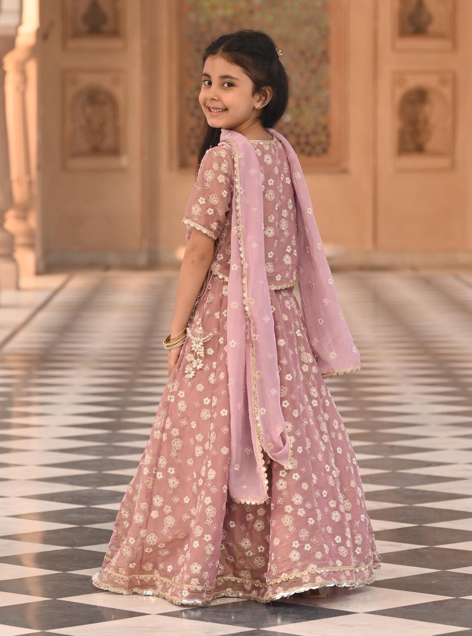 Mulmul Luxe Tissue Jalebi Lilac Lehenga