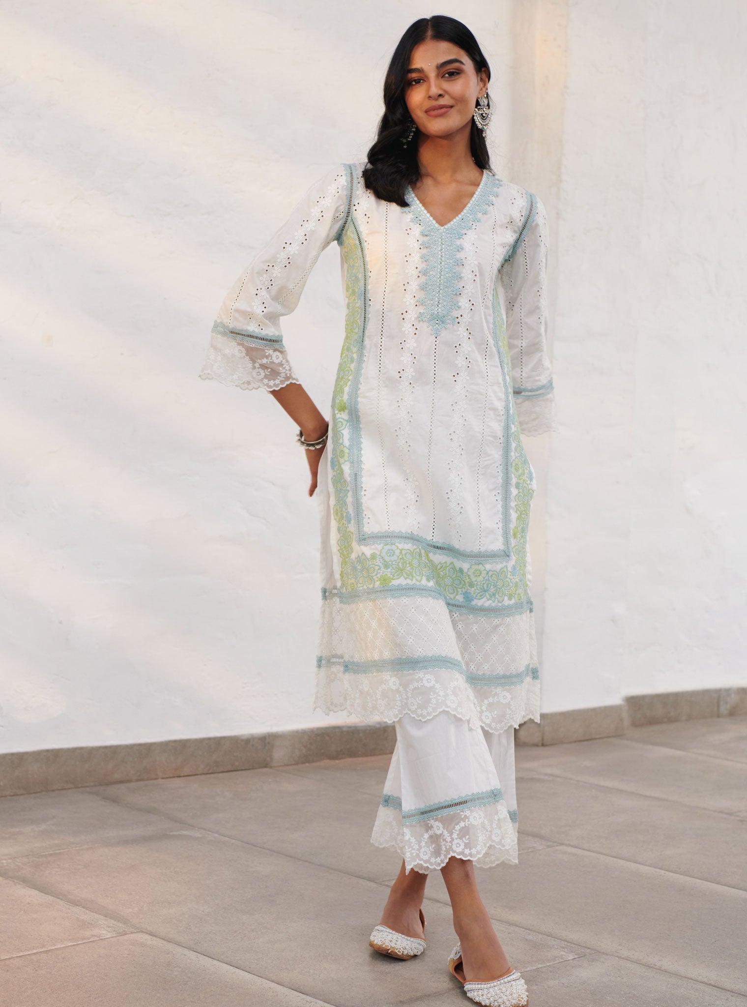 White kurta and store pant