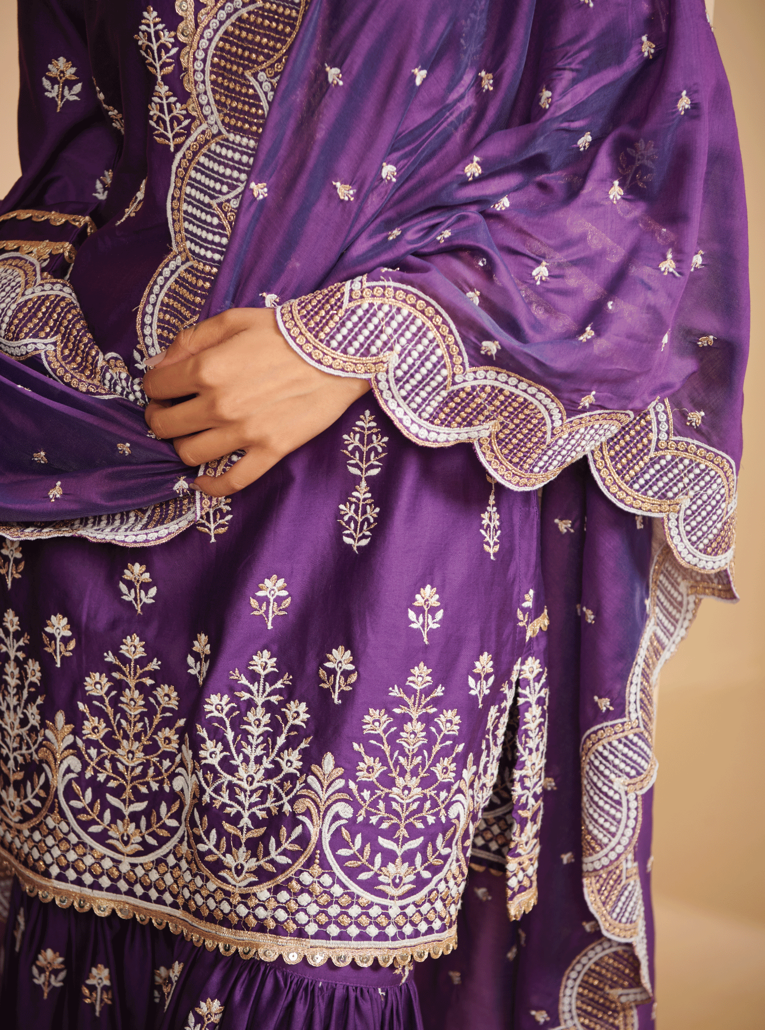 Mulmul Pima Satin Avathi Purple Kurta With Avathi Purple Garara