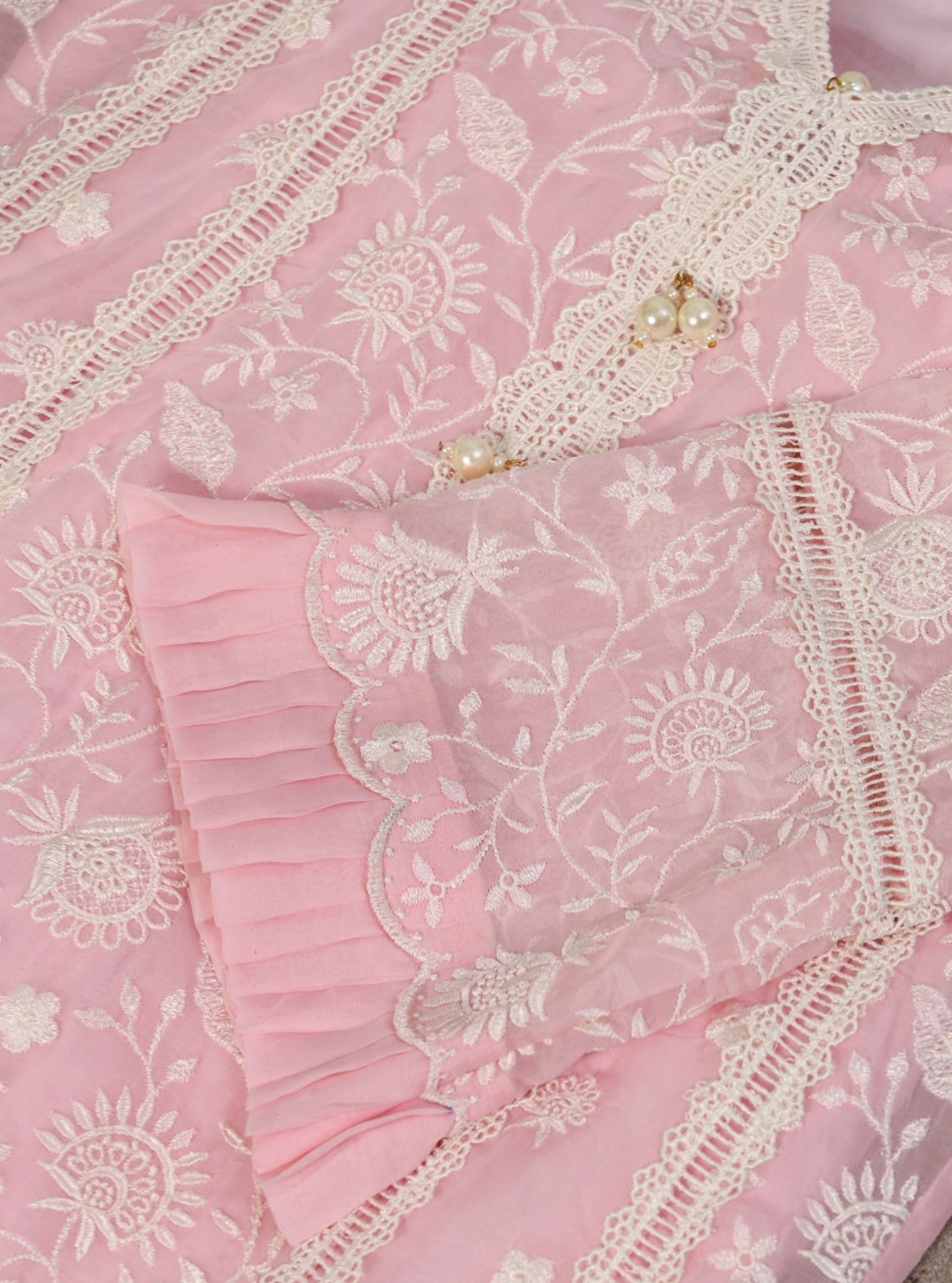 Mulmul Organza Dorset Pink Kurta With Cotton Dorset Pink Pant