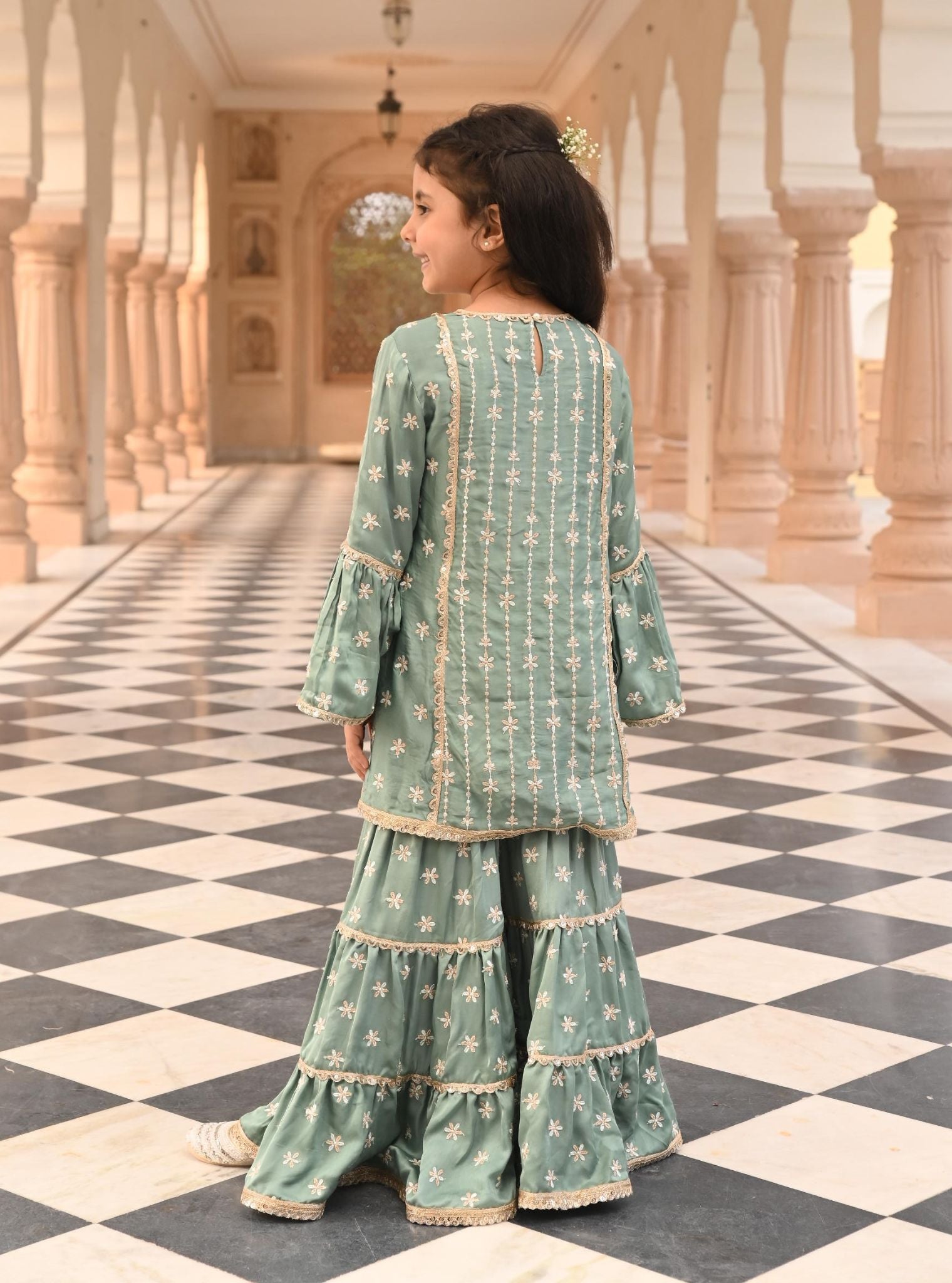 Mulmul Modal Satin Pyaari Teal Blue Kurta with Mulmul Modal Satin Pyaari Teal Blue Garara