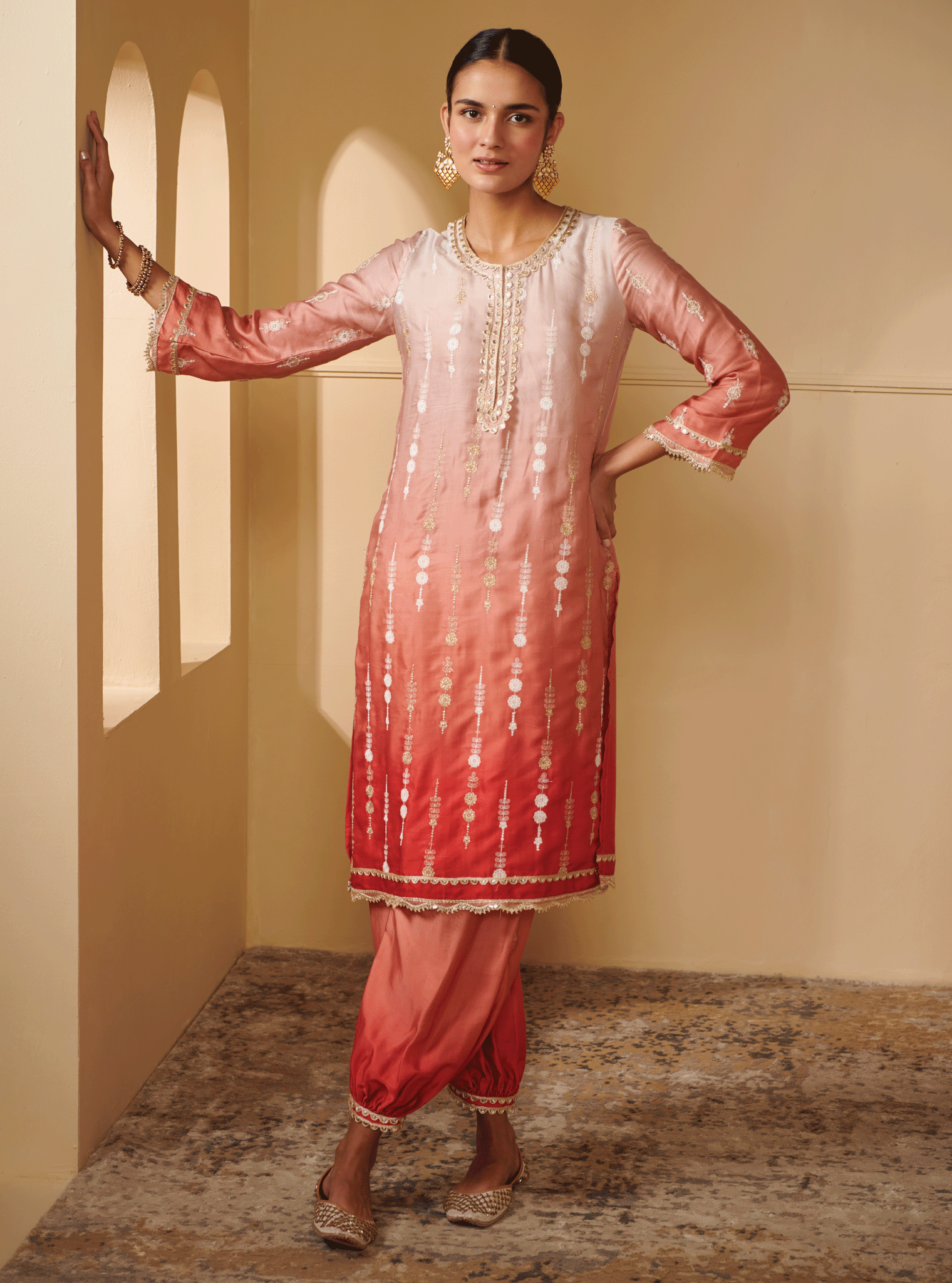 Mulmul Cupro Silk Tiya Pink Kurta With Tiya Pink Pant