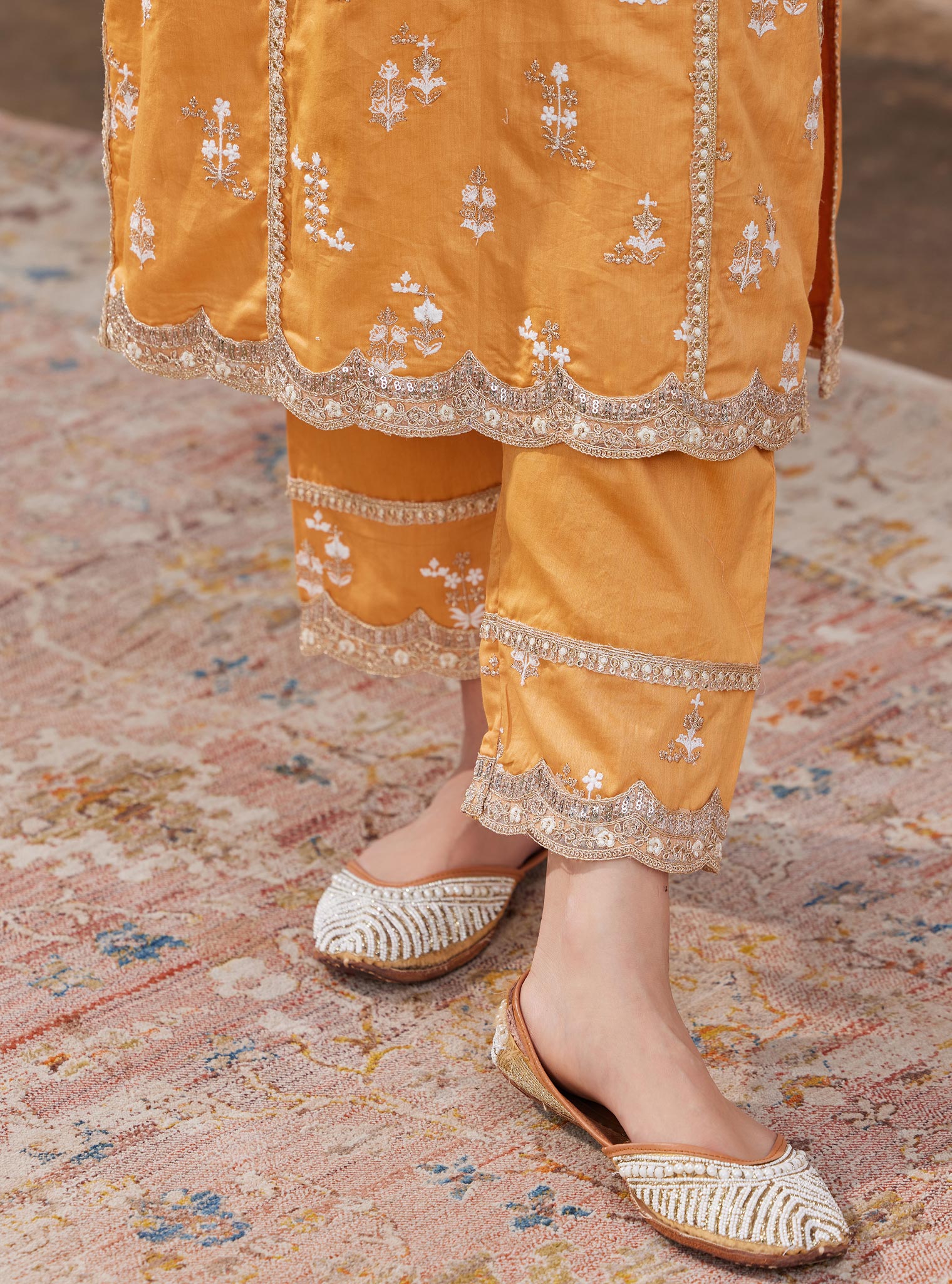 Mulmul Pima Nimisa Orange Kurta With Mulmul Nimisa Orange Pant