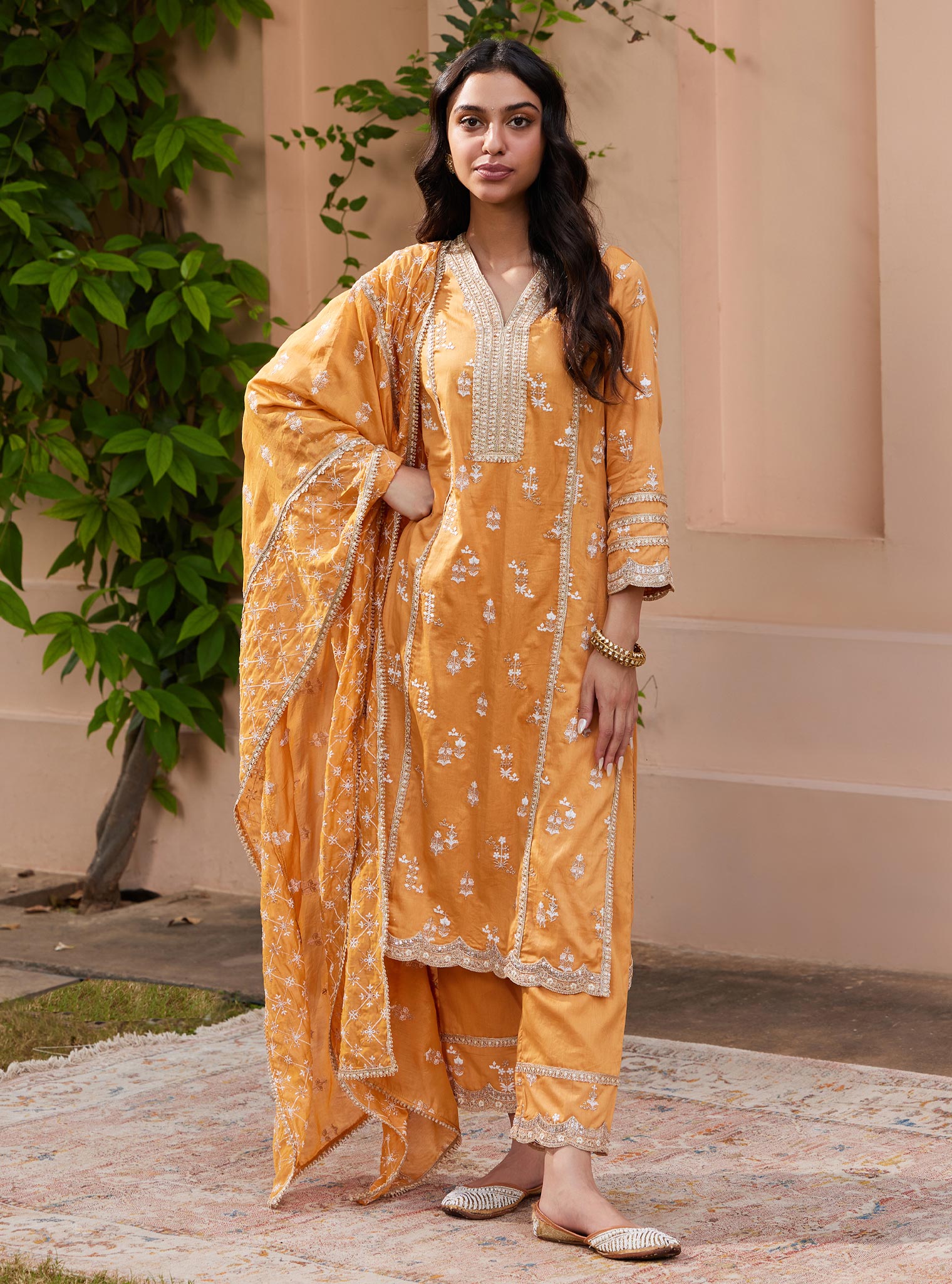 Mulmul Pima Nimisa Orange Kurta With Mulmul Nimisa Orange Pant